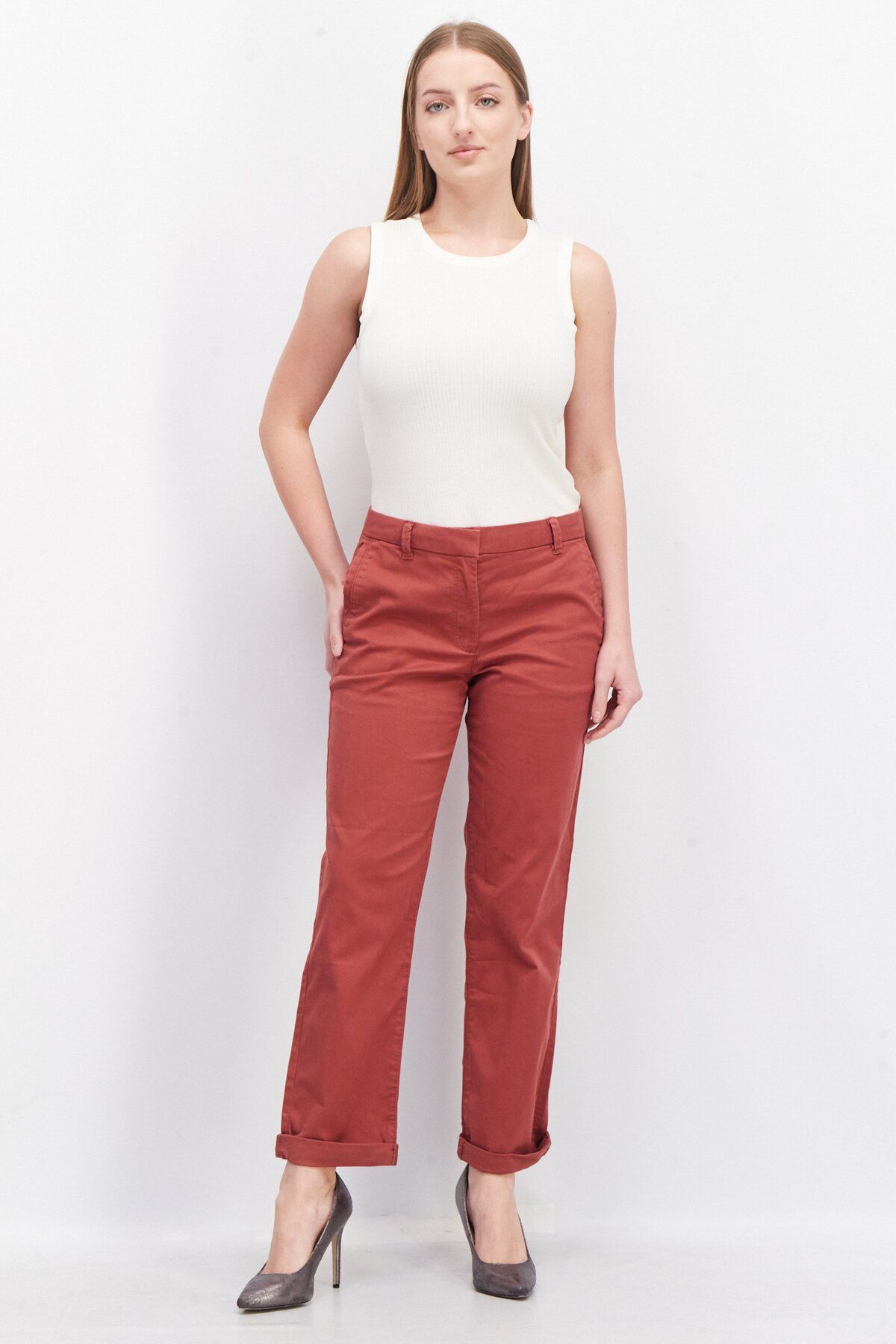 Esprit-Women 30 Long Solid Chino Pants, Barn Red 4