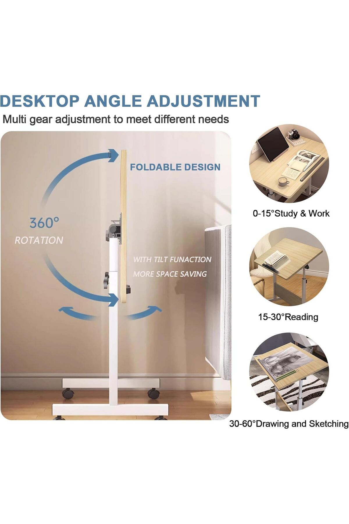 DubaiGallery-Small Standing Desk Adjustable Height, Small Folding Desk for Small Space, Portable 80X40(65X87) 5