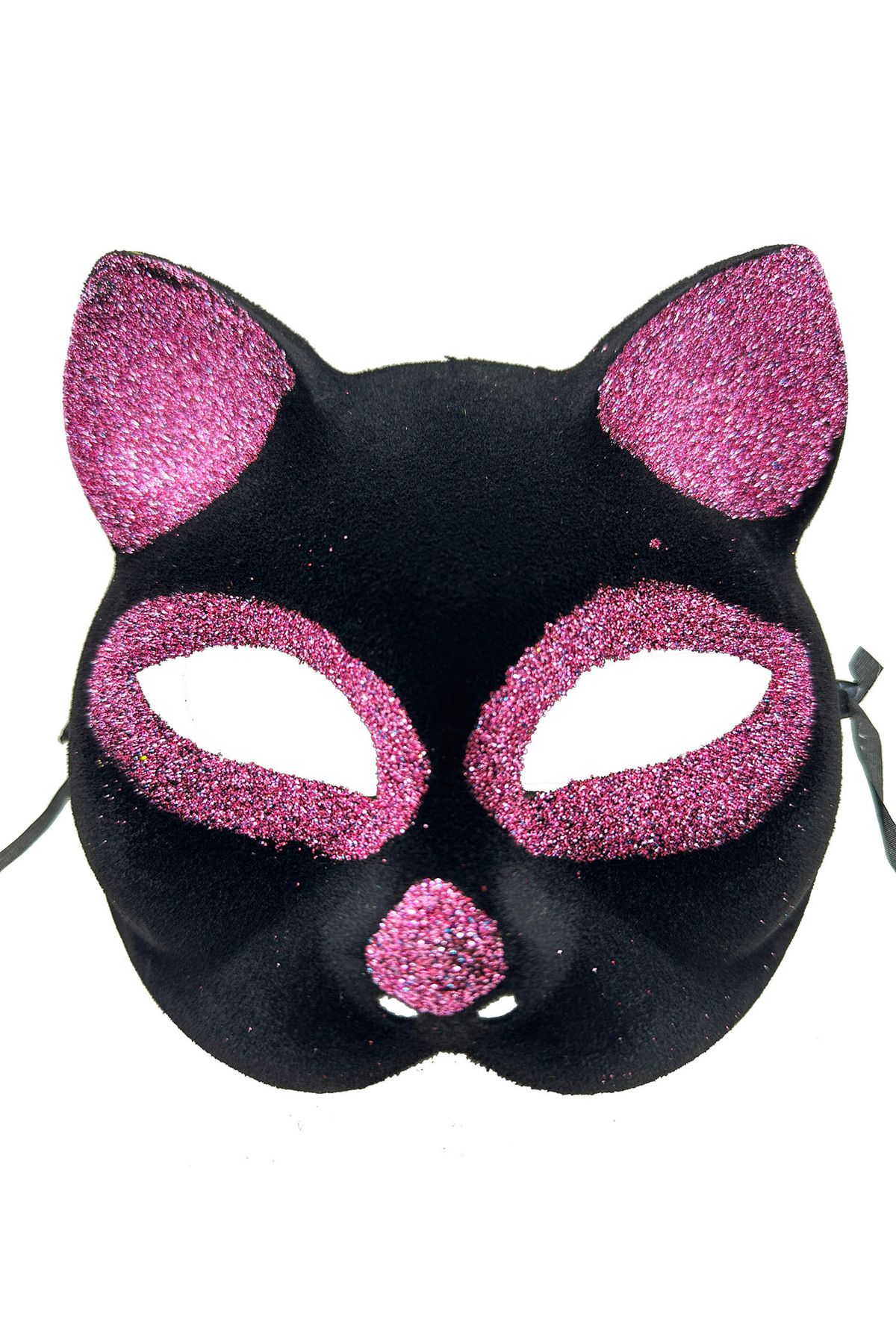 OEM Siyah Renk Pembe Simli Süet Kaplama Kedi Maskesi 18x14 cm (5024)