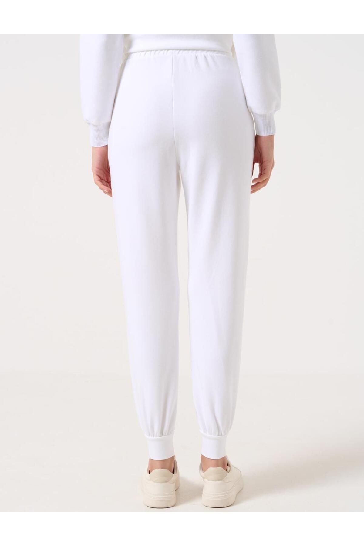 Jimmy Key-Pantaloni albi de jogger cu nervuri cu talie înaltă 5