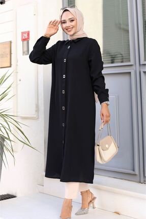 ALNİSS COLLECTİON Kare Çıt Çıt Düğmeli Uzun Tesettür Tunik