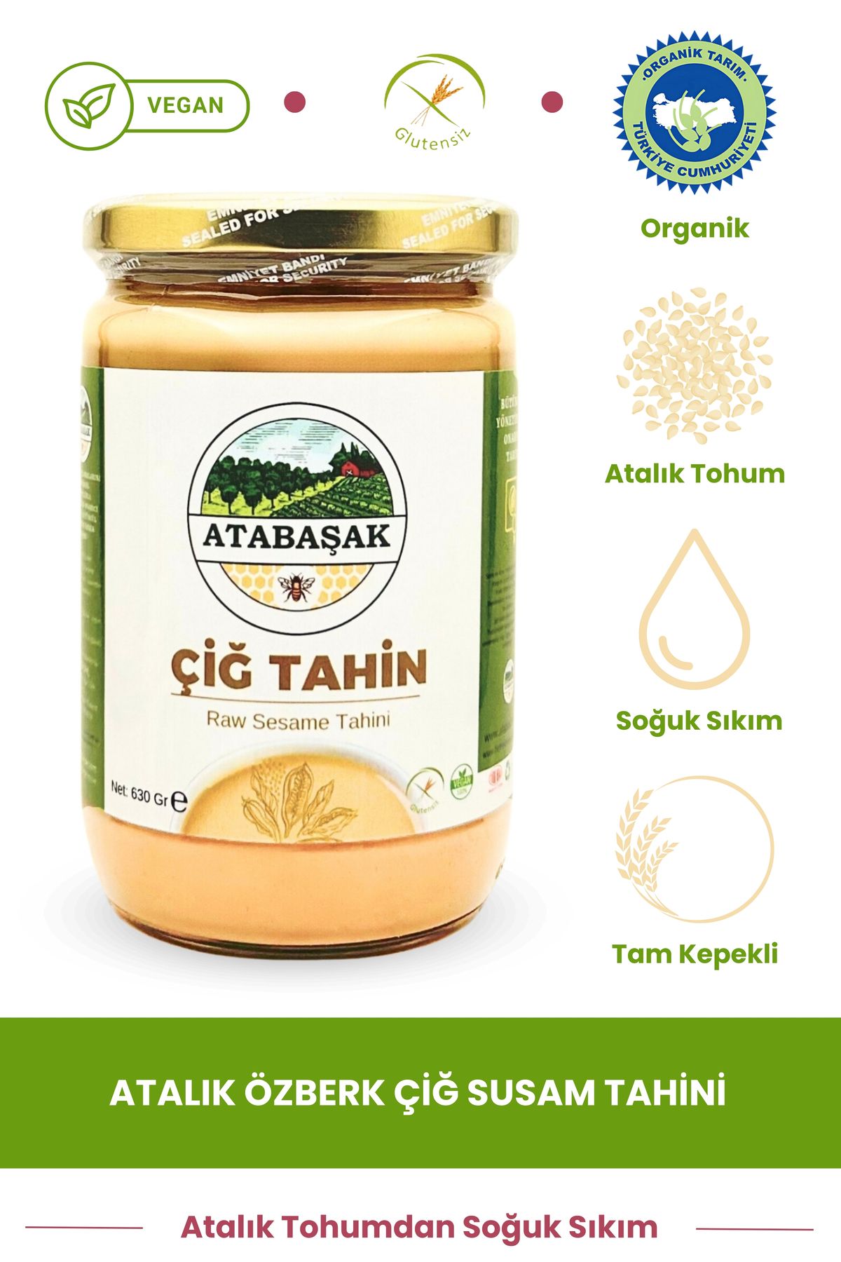 ÇİFTÇİDEN ORGANİK MARKET Organik Bıofresh Organıcs Atalık Özberk Tohumlarından Çiğ Susam Tahini, 630gr %100saf, Tam Kepekli