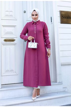 ALNİSS COLLECTİON Önleri Toka Detaylı Gizli Düğmeli Uzun Ferace Tunik