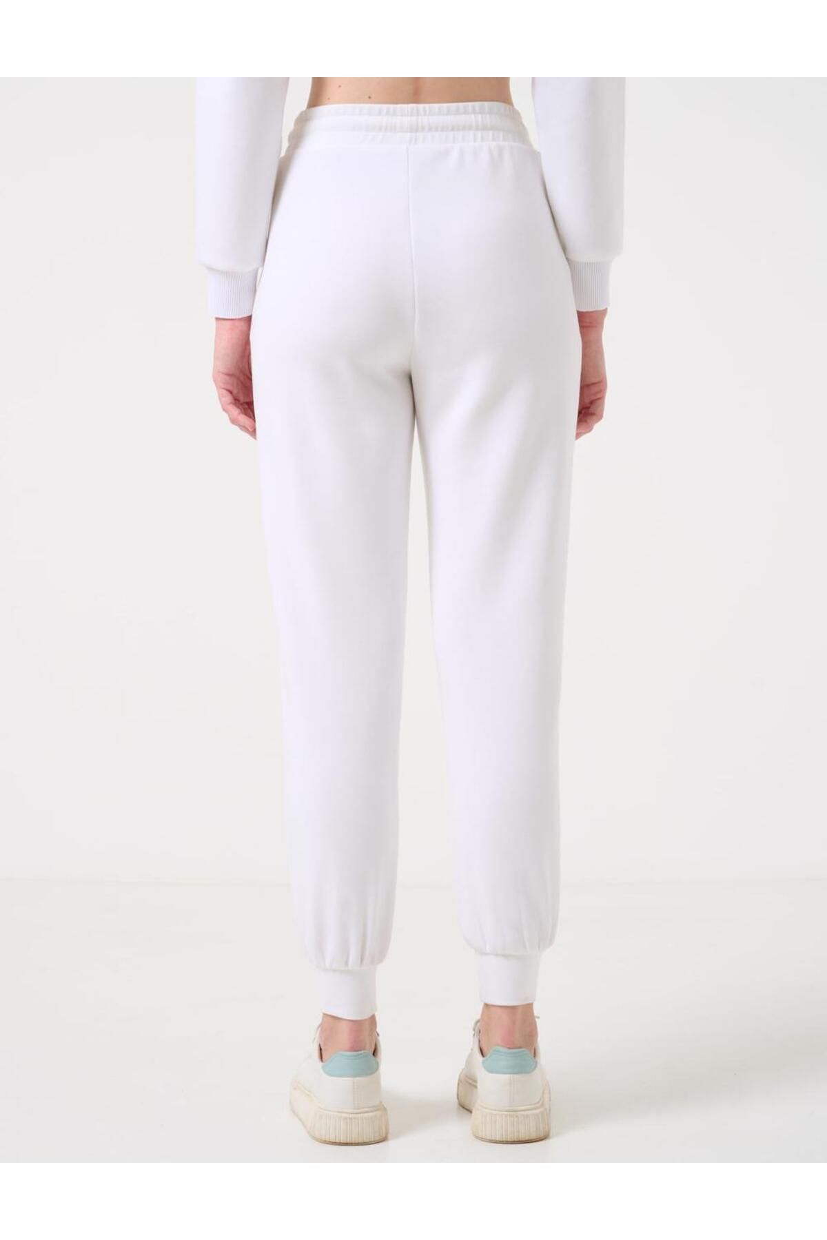 Jimmy Key-Pantaloni albi de jogger cu nervuri cu talie înaltă 6