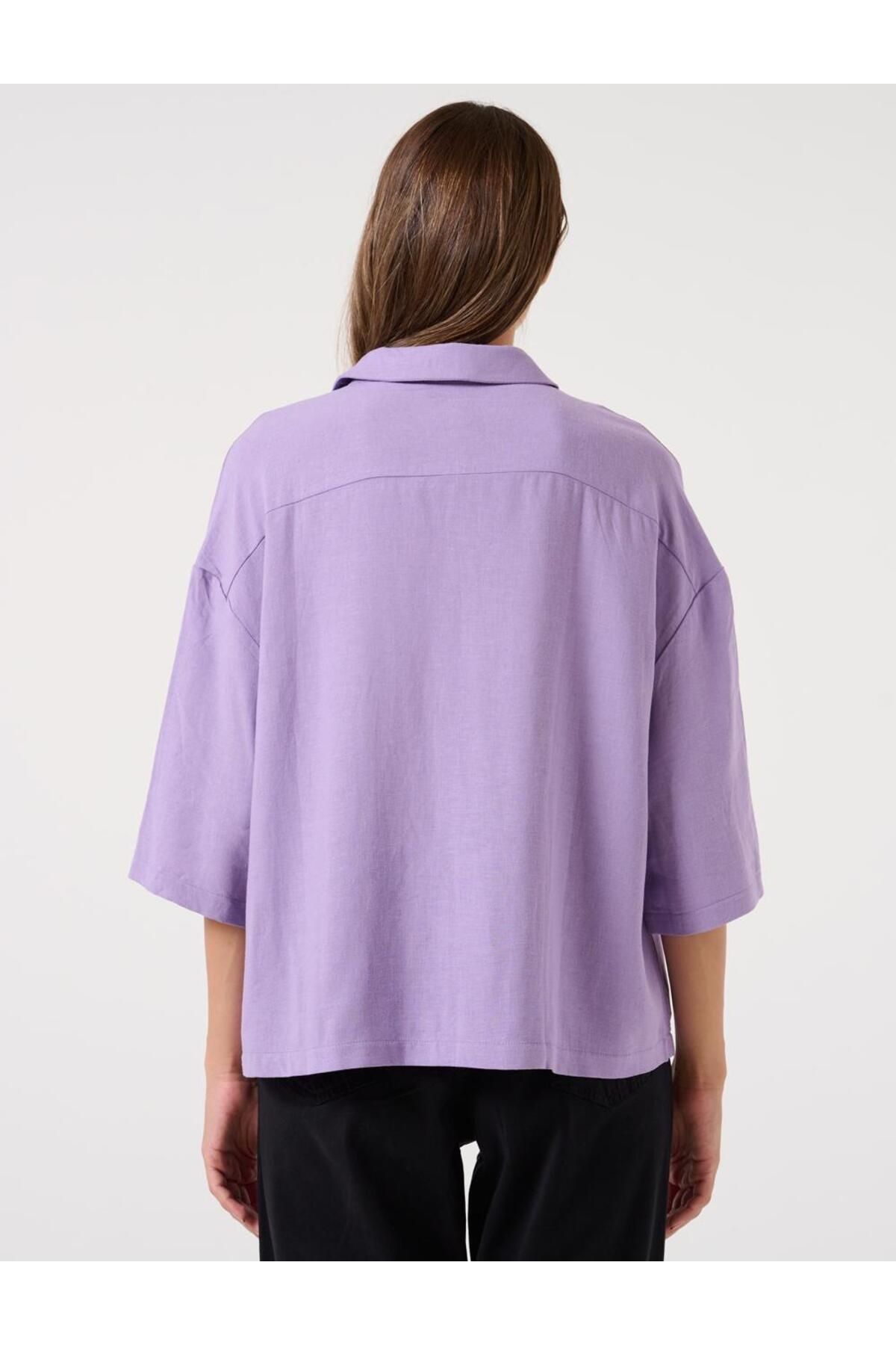 Jimmy Key-Lilac Loose Cut Three Quarter Sleeve Linen Shirt 5