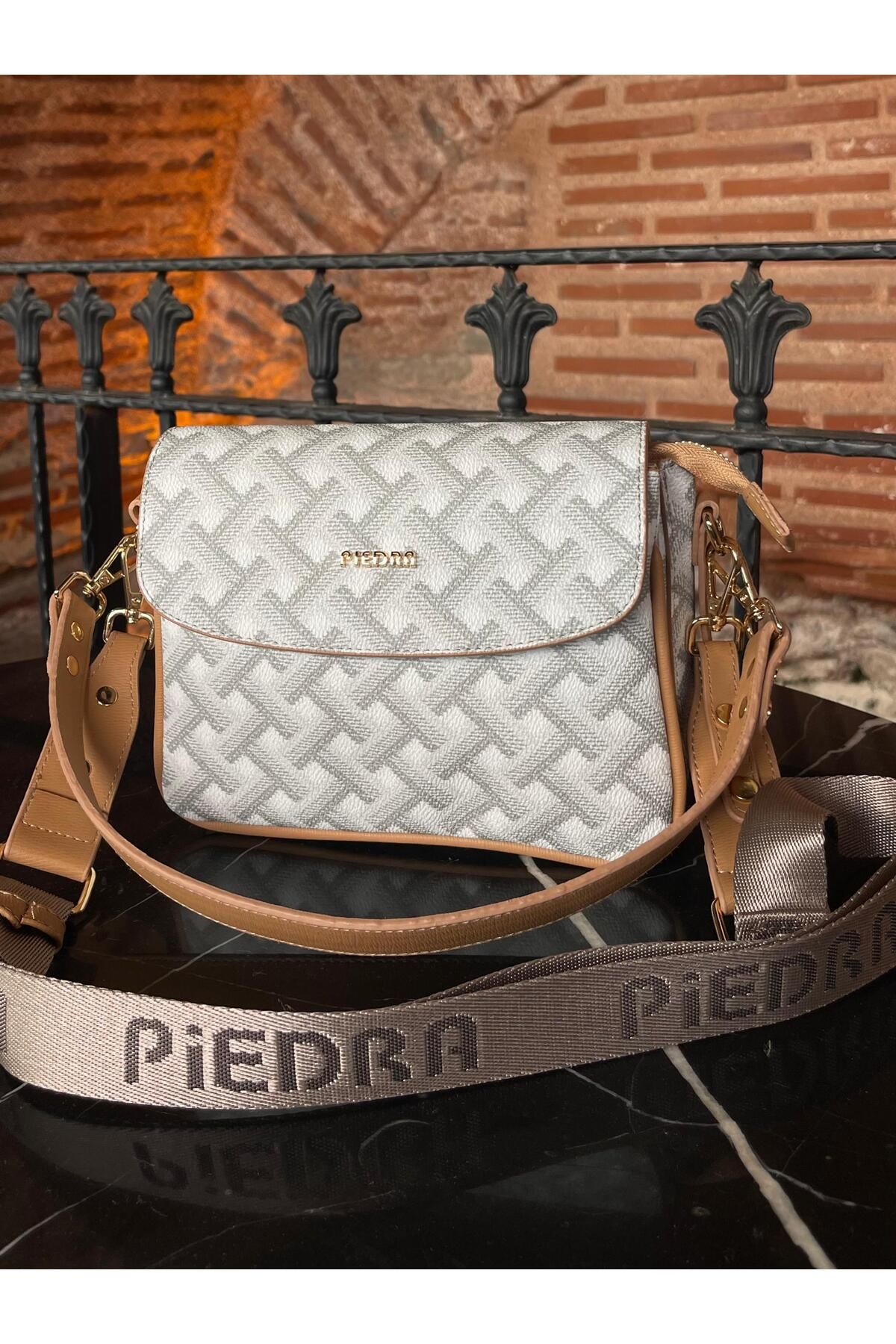 Piedra-White Camel Color Three-Dimensional Patterned Design New Season Women's Bag with Plenty of Eyelets and Zipper Shoulder Strap 4