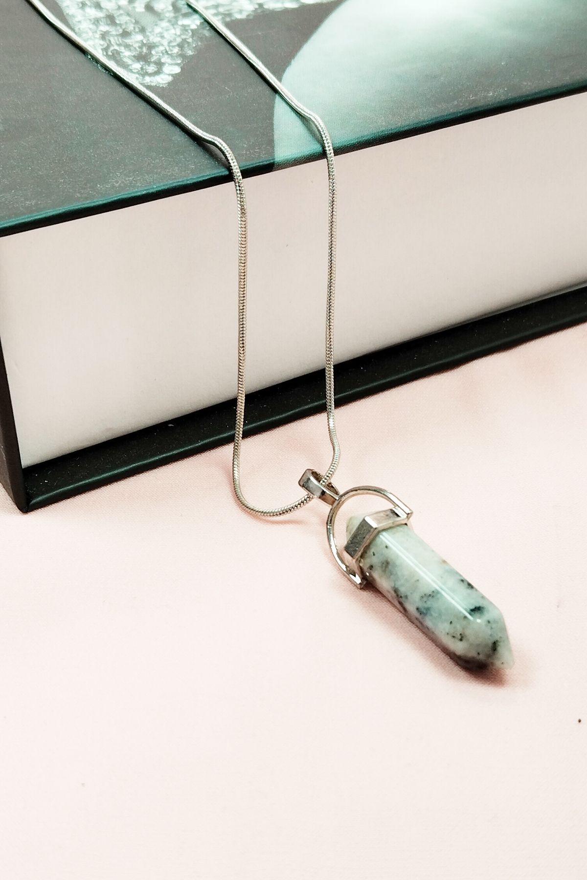 sahbülstore-Blue Quartz Stone Chain Necklace - Handmade with Design, End: 35 cm - Sbs4401-3943 3