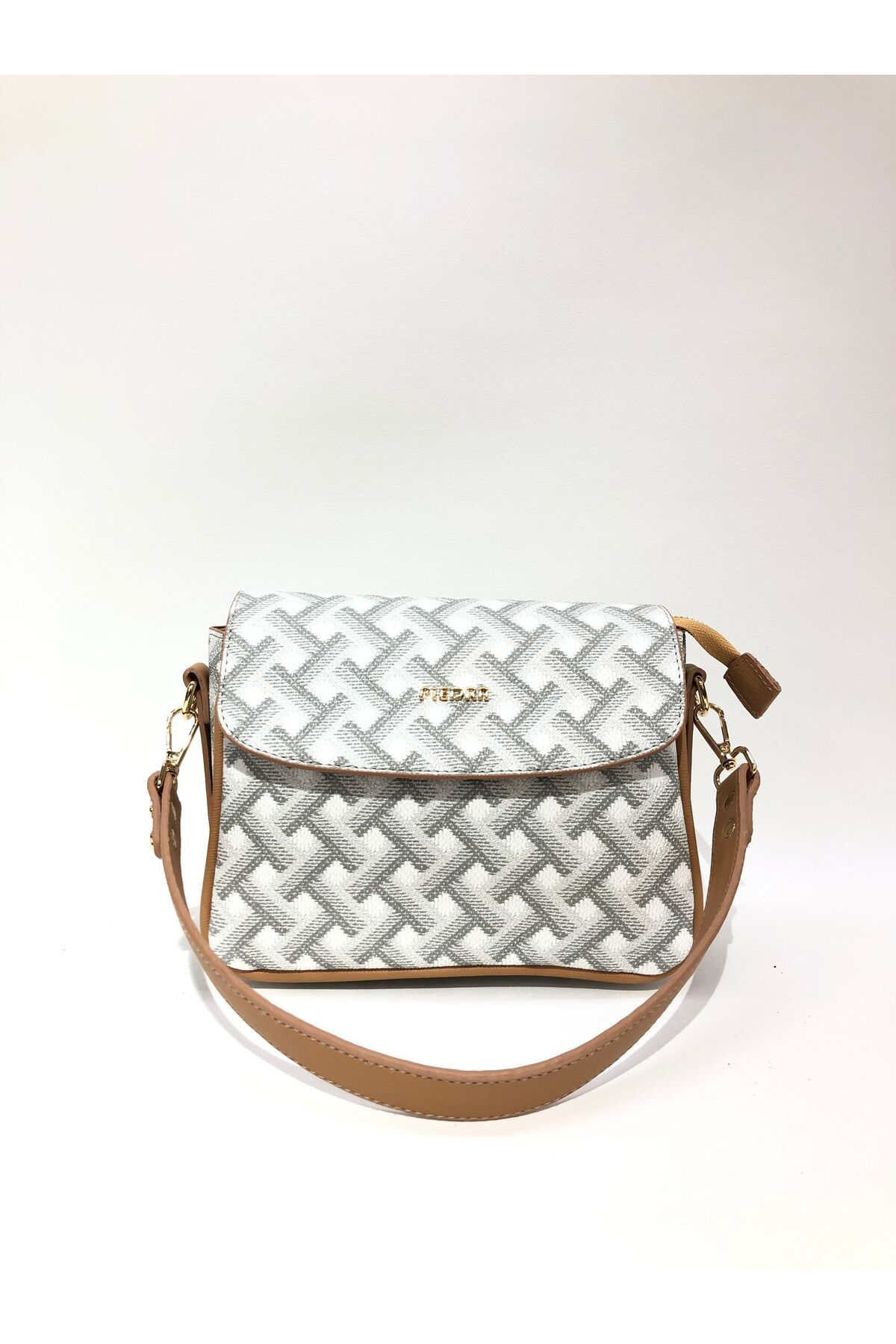 Piedra-White Camel Color Three-Dimensional Patterned Design New Season Women's Bag with Plenty of Eyelets and Zipper Shoulder Strap 5