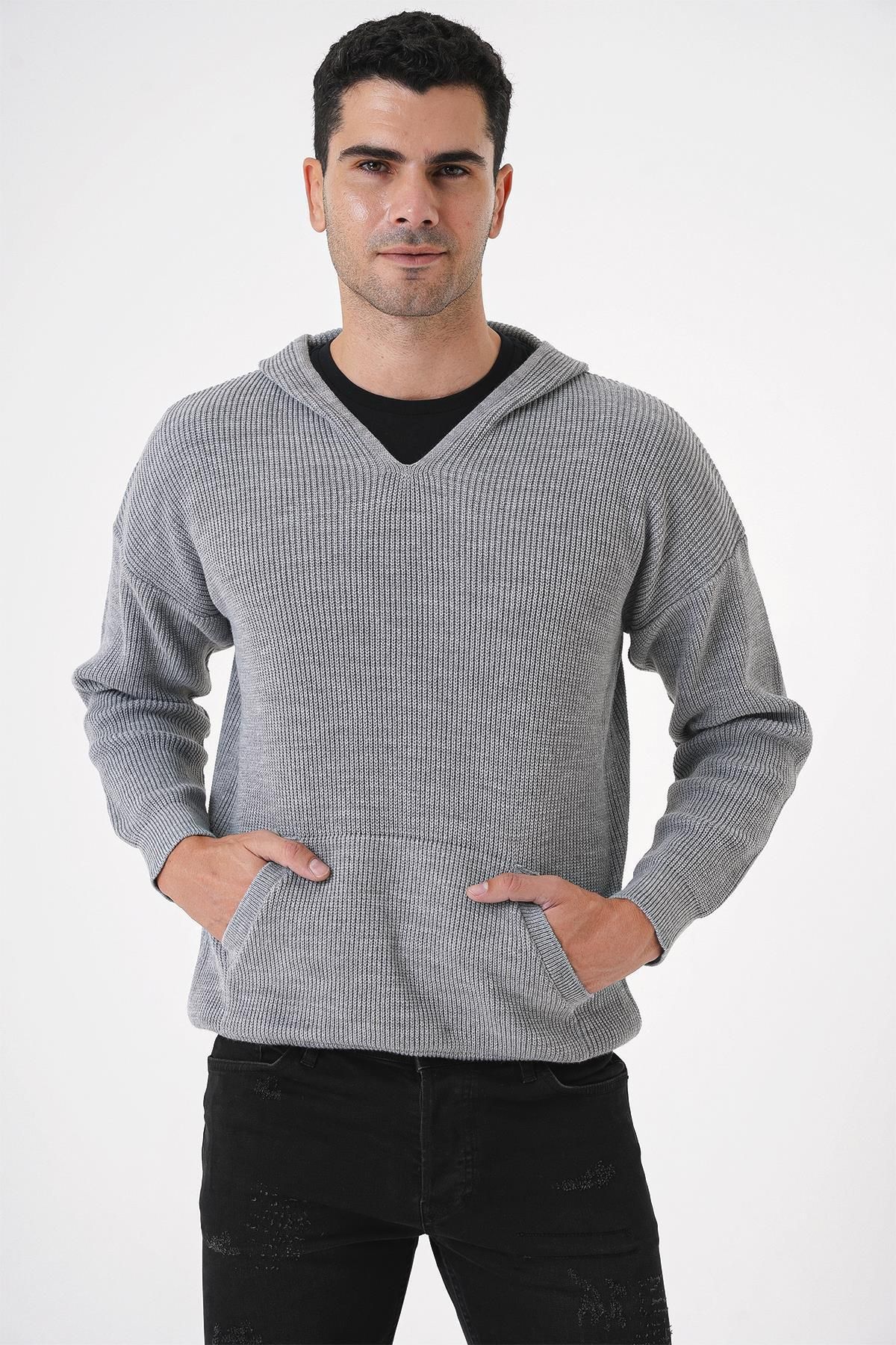 CHUBA-Men's Gray Knitwear Sweater - Thessaloniki Knit, Hood and Pocket, Standard Cut 25W2002 1