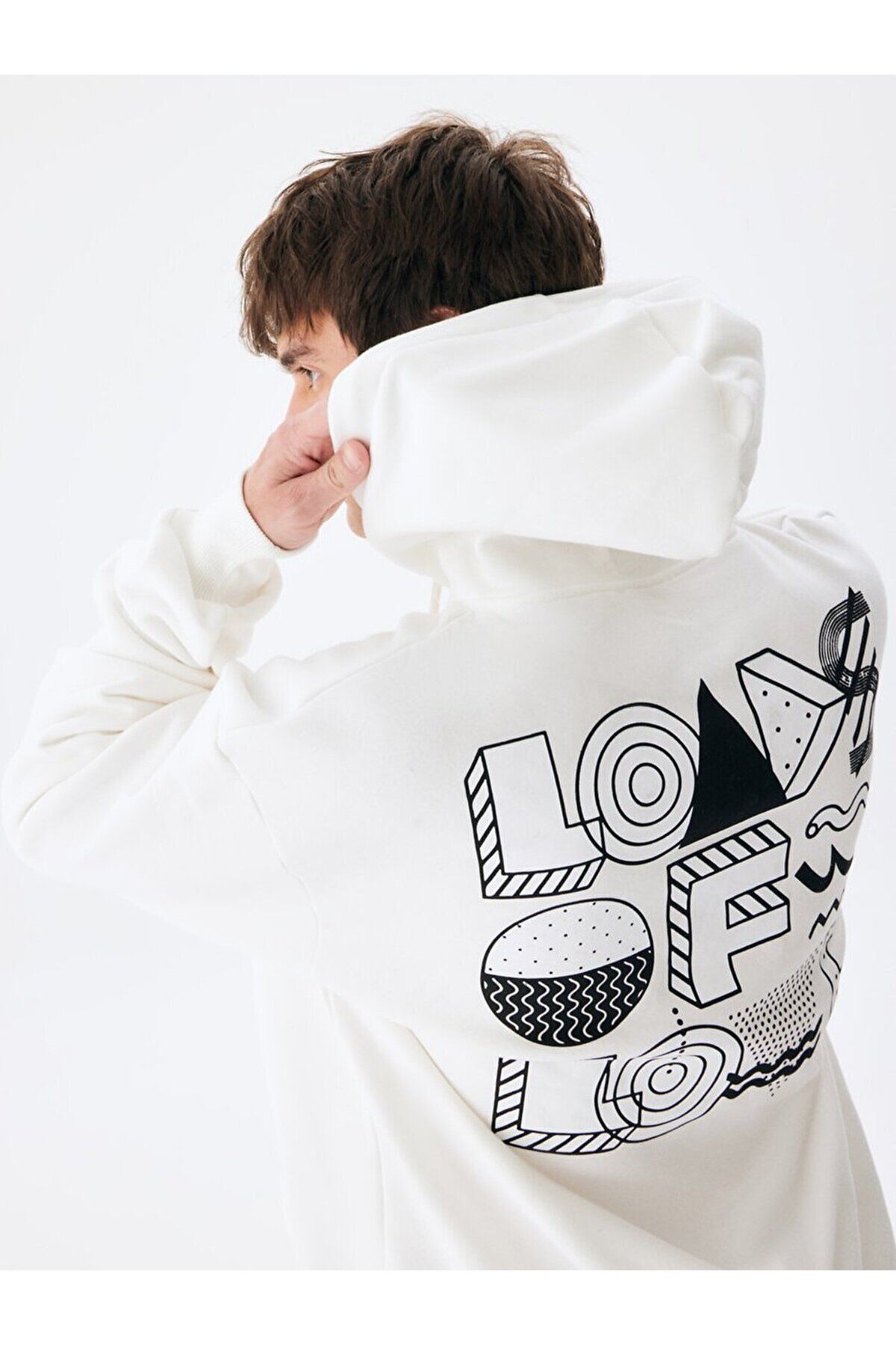 Ltb-Graphic Printed Hooded White Sweatshirt 4