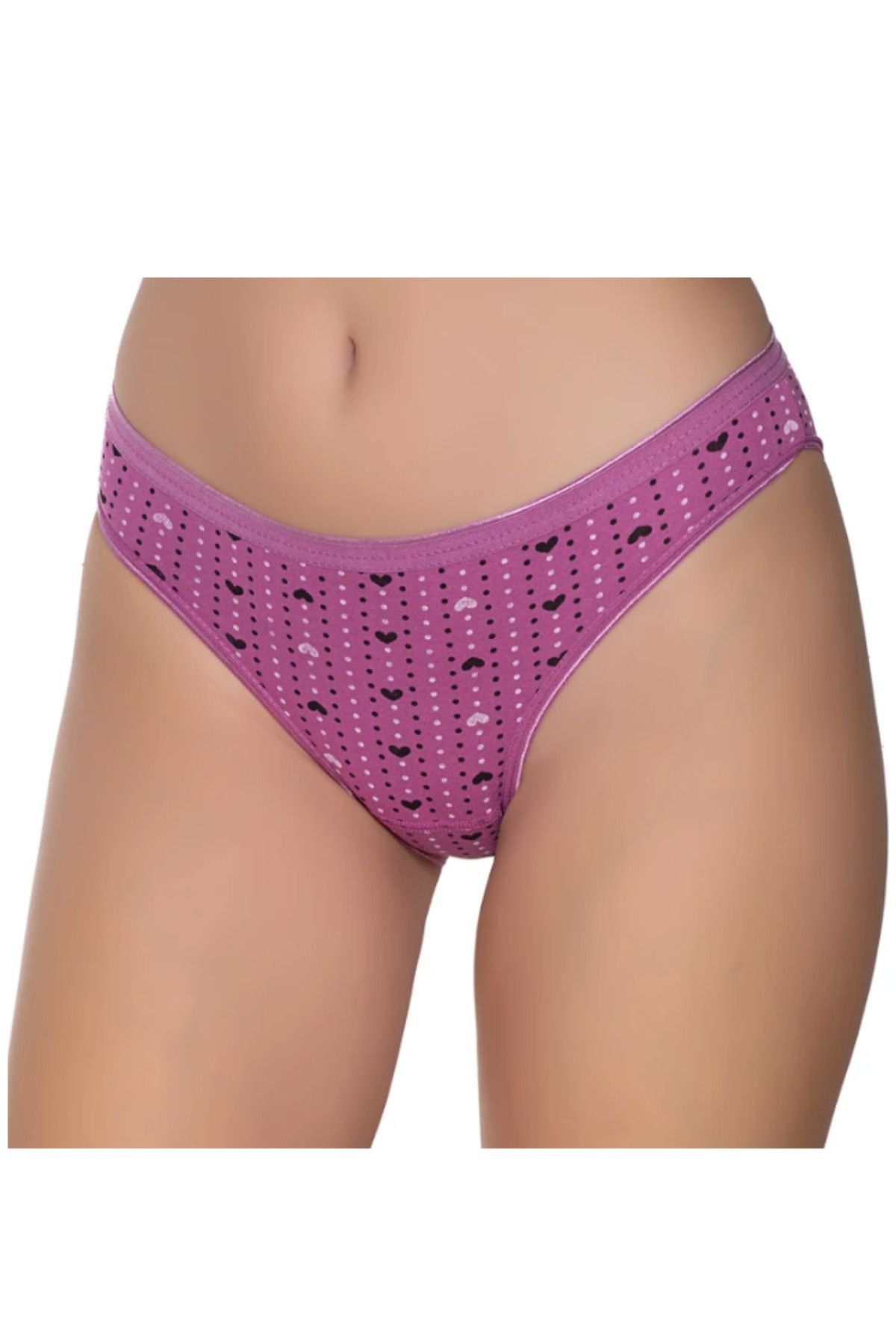 SİERNA Kadın Renkli Likralı Kalpli Puantiyeli Bikini Külot 6'Lı Paket srn-003582