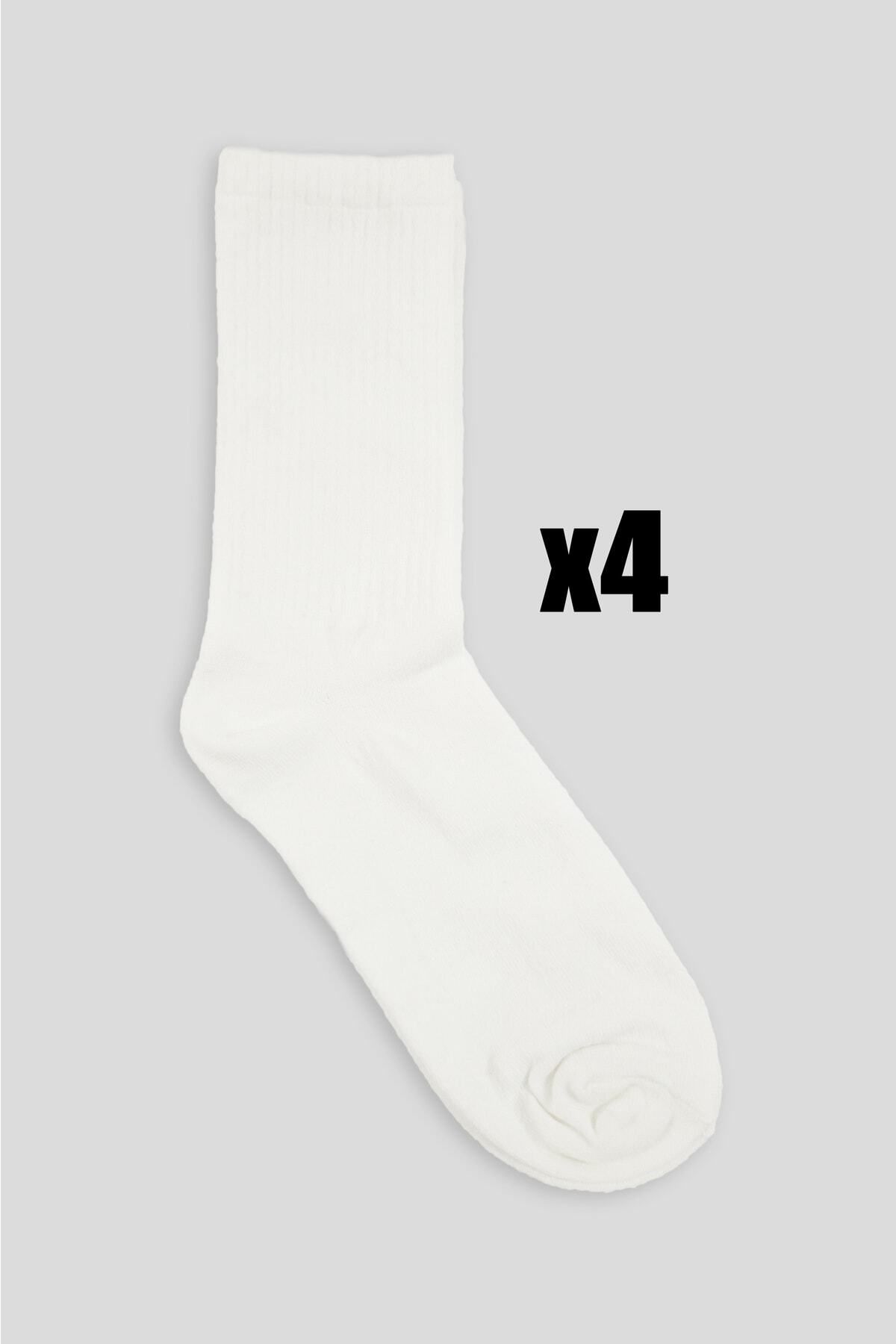 SİERNA Unisex Tenis Fitilli Beyaz Uzun Diz Altı Kolej Çorap srn-002881