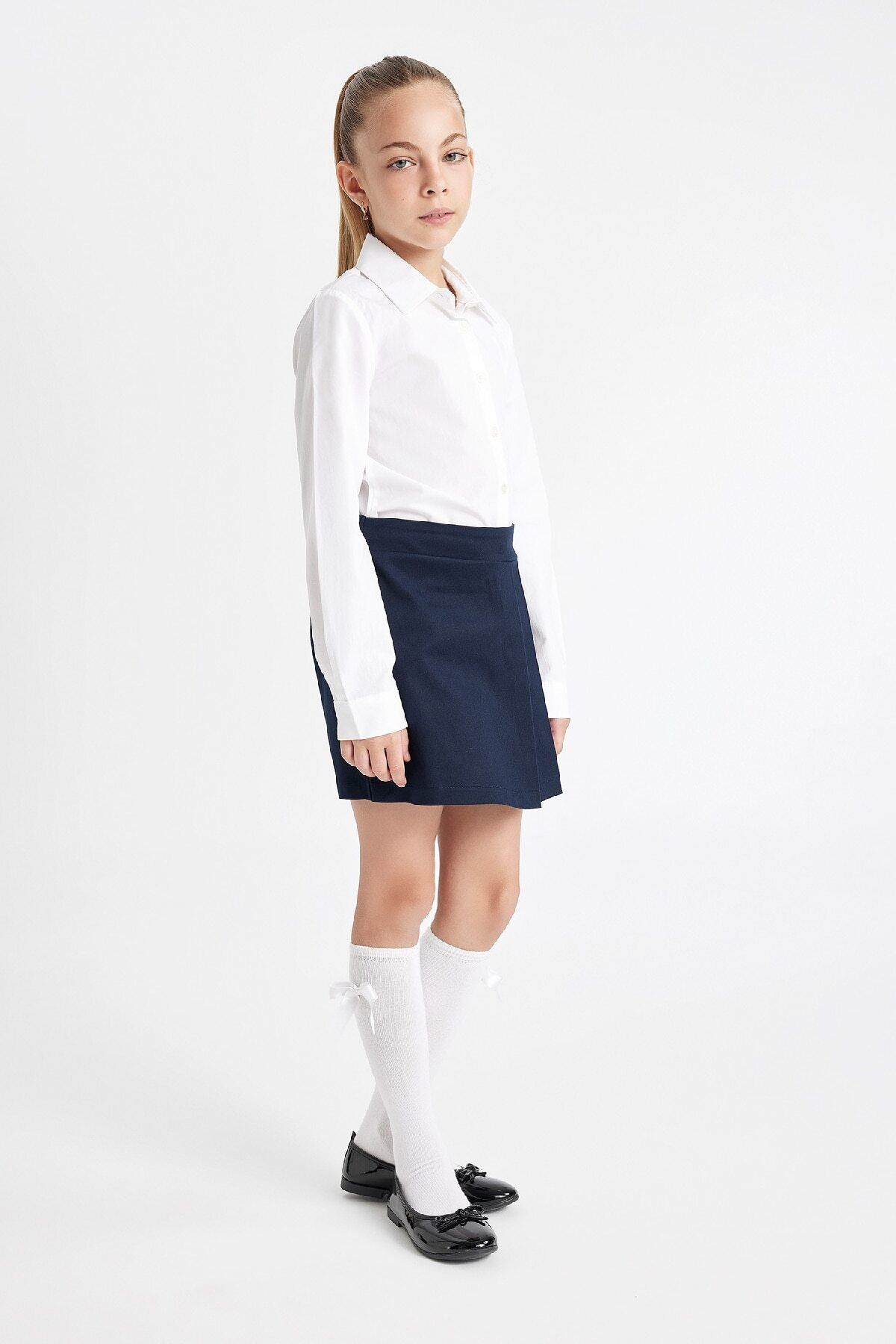 DeFacto-Girl's Gabardine Navy Blue School Skirt with Pleated Shorts A1927A824Au 2