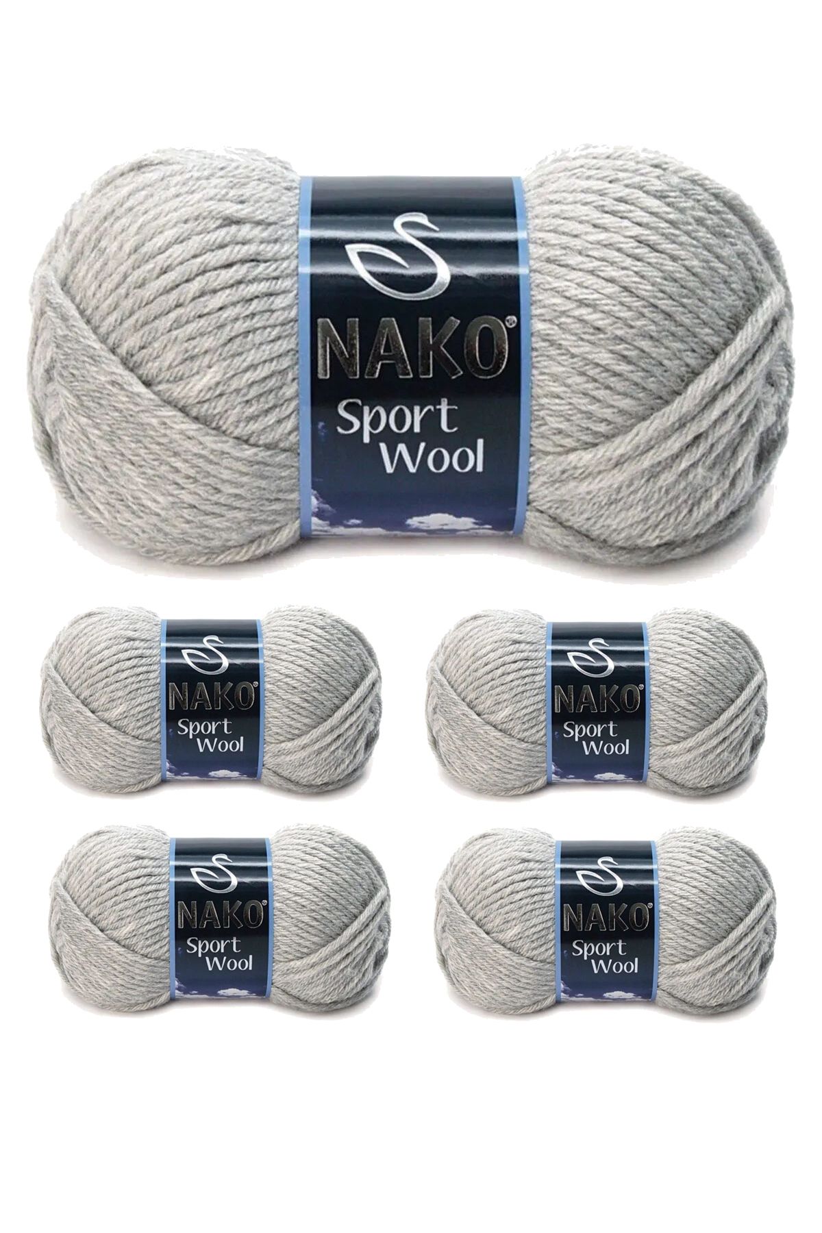 Skygo-5 Pieces Sport Wool Scarf Beanie Jacket Vest Knitting Yarn Wool No: 195 Light Gray Melange 1