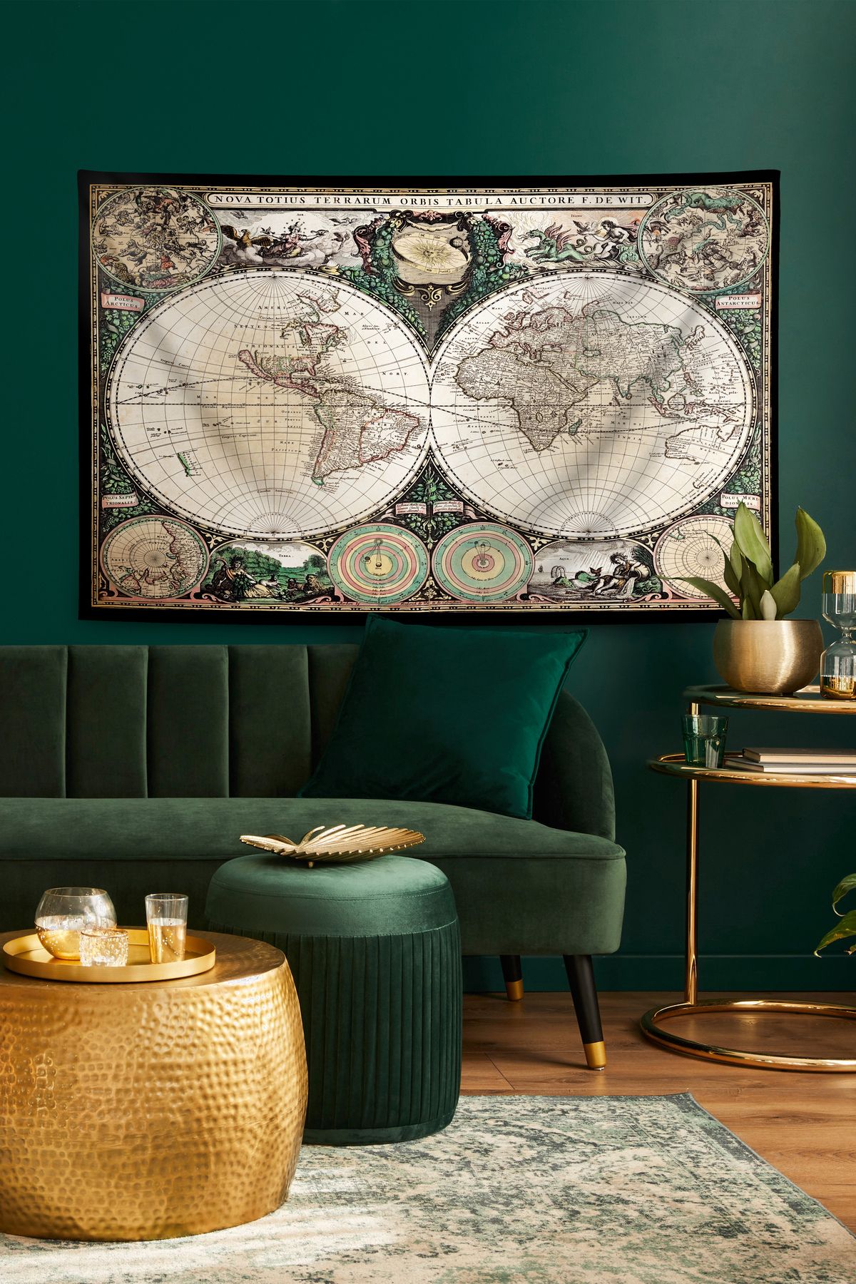 Dokumio-Mystical World Map Patterned - Touchs of Ancient Past, Cloth Wall Cloth and Carpet Tapestry 1