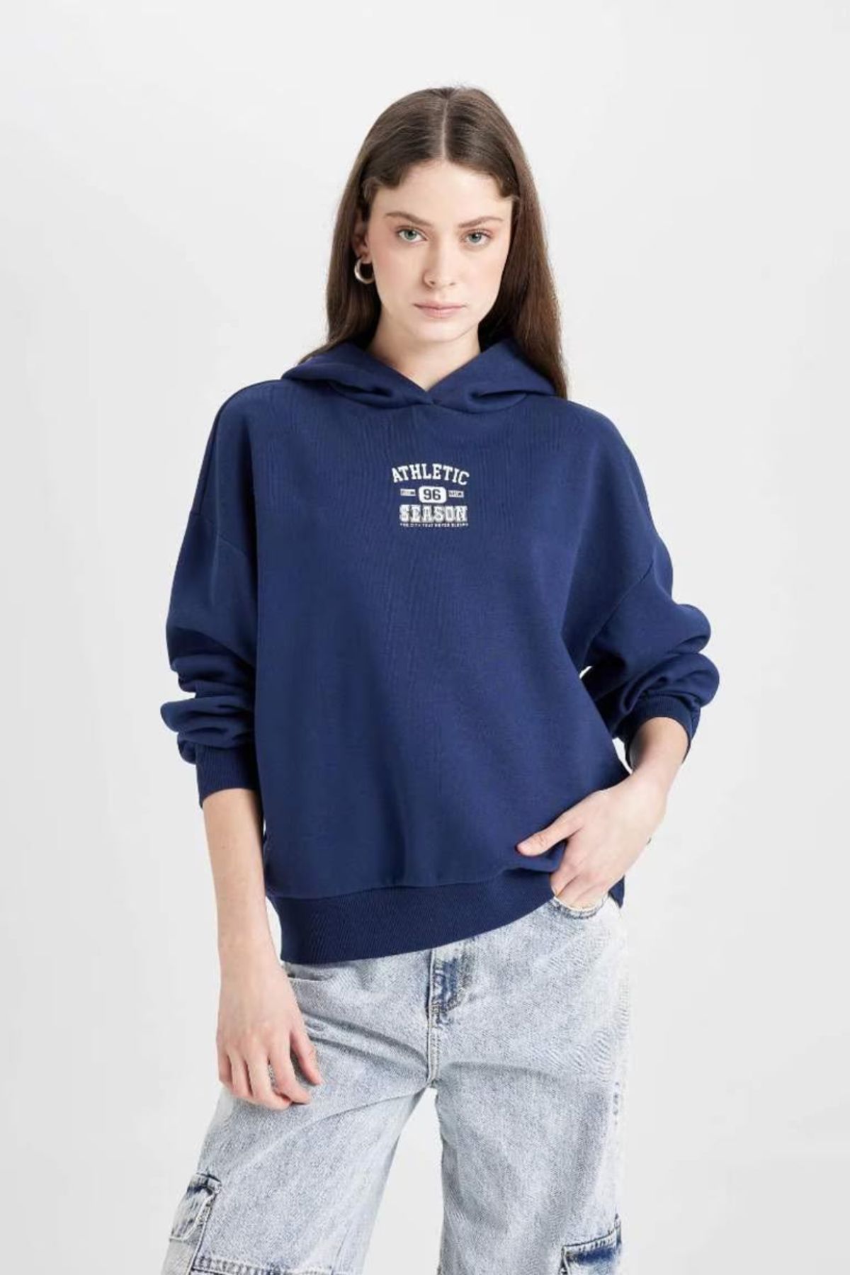 DeFacto Übergroßes Bedrucktes Sweatshirt Mit Kapuze – D6885ax24wn für Damen - XS