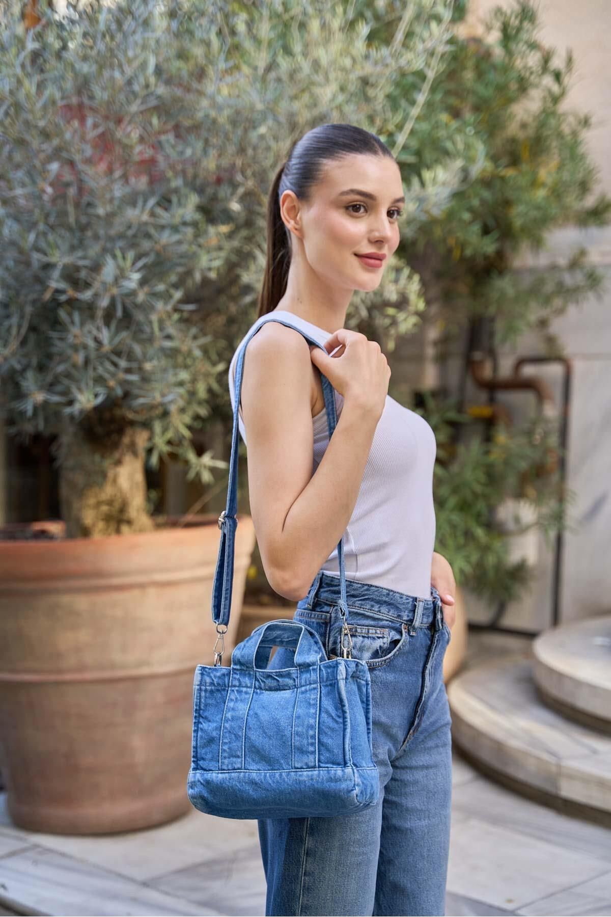 Madamra-Modrá crossbody plátěná taška pro ženy 4