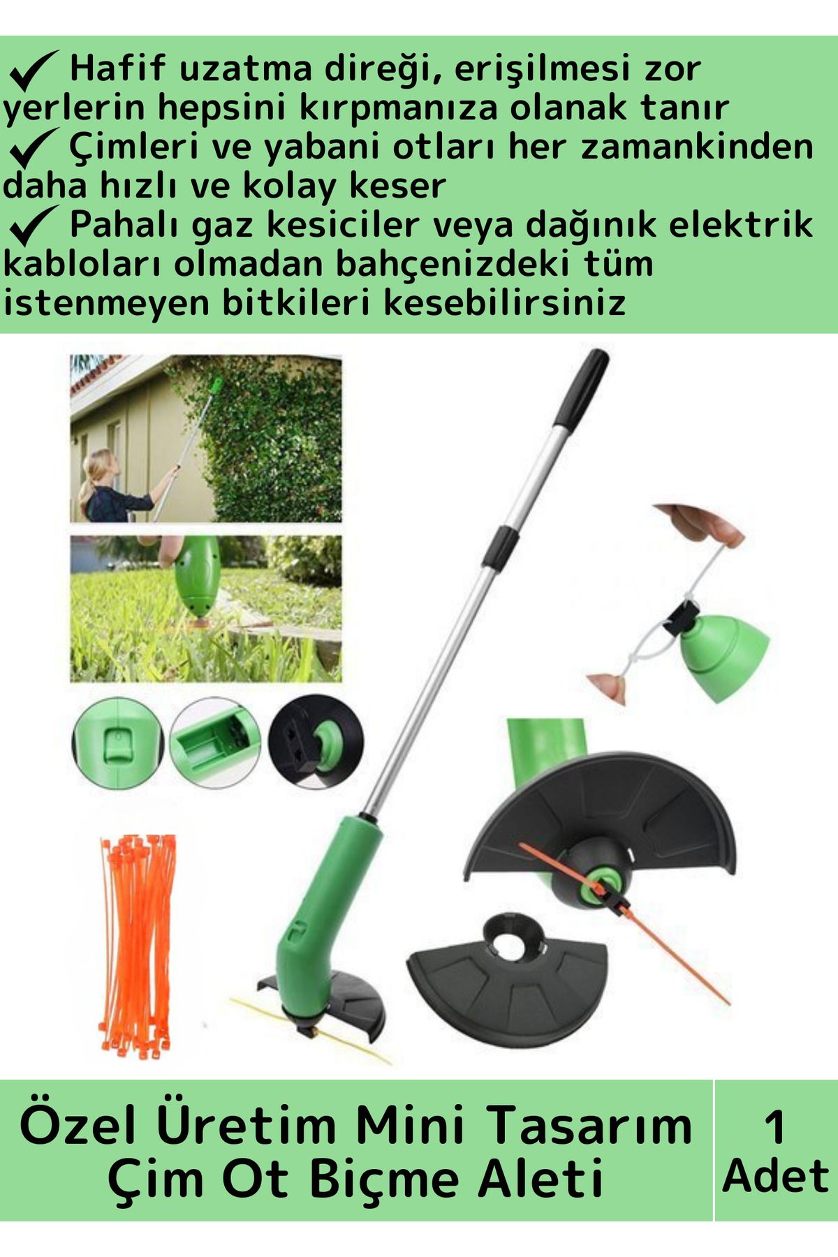 Wintoup Premium Taşınabilir Mini Boy Kablo Gaz Gerektirmez Bağ Bahçe Yabani Ot Portatif Çim Ot Biçme Aleti