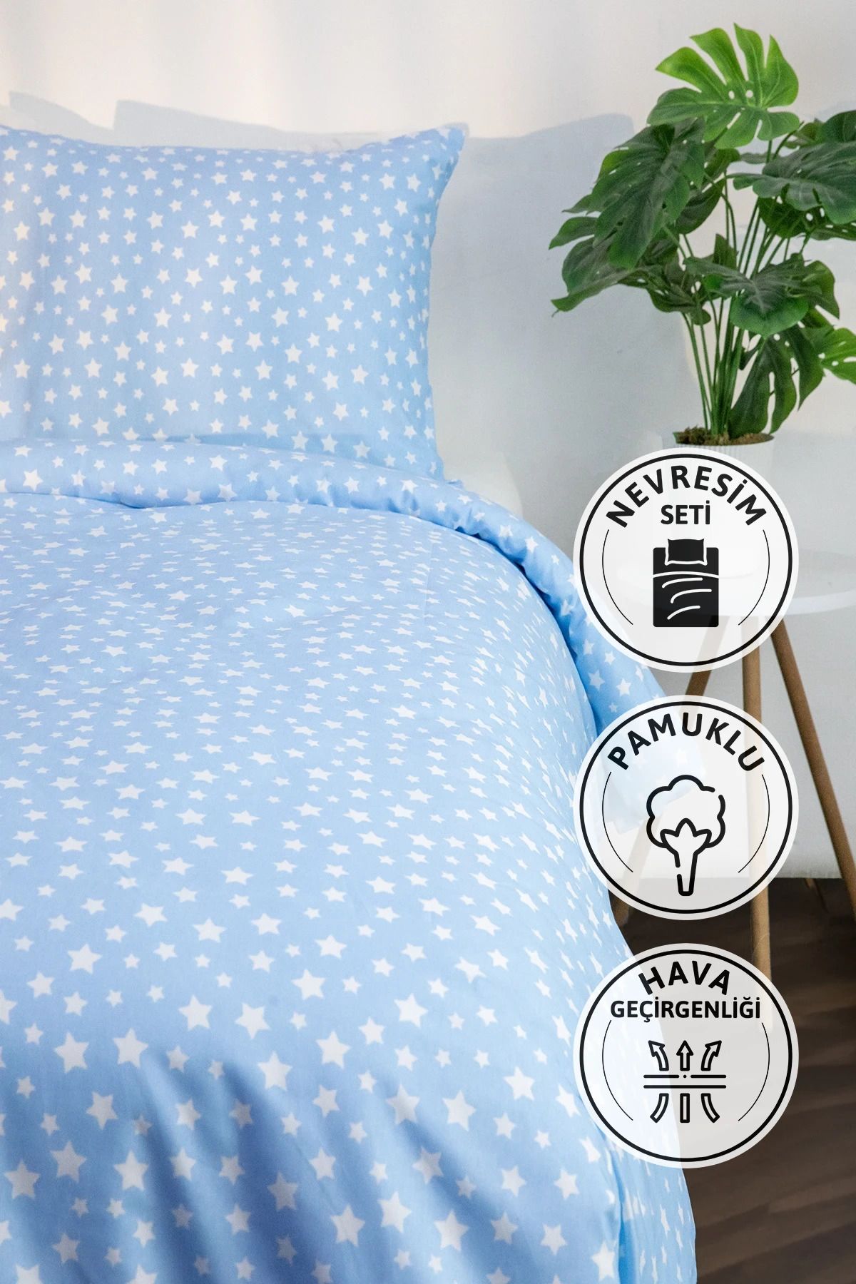 FAVORA-Blue Mimosa Cotton Ranforce Single Duvet Cover Set 1