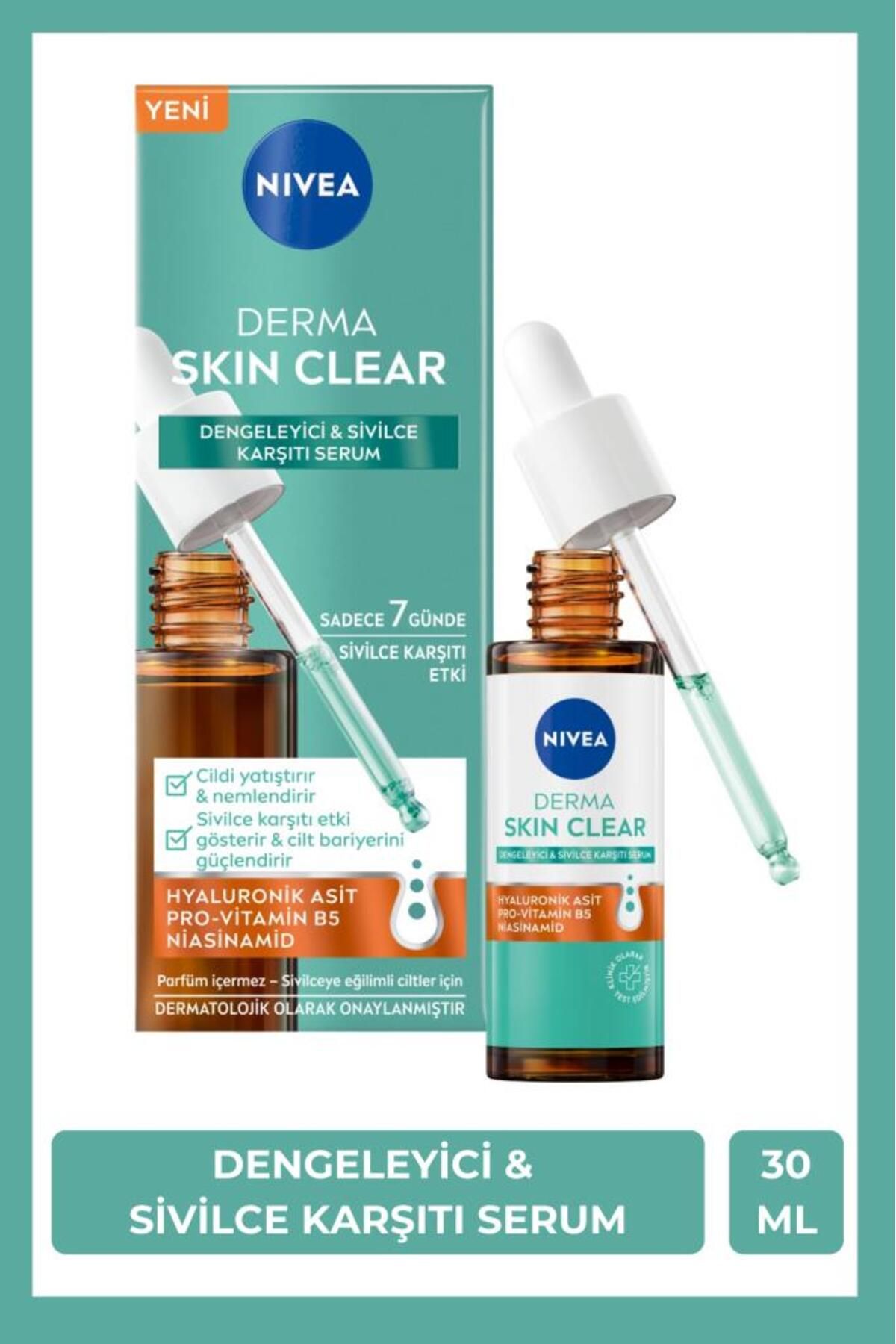 Derma Skin Clear Dengeleyici ve Sivilce Karşıtı Serum 30ml, Niasinamid, Hyaluronik Asit, Yağlı Cilt