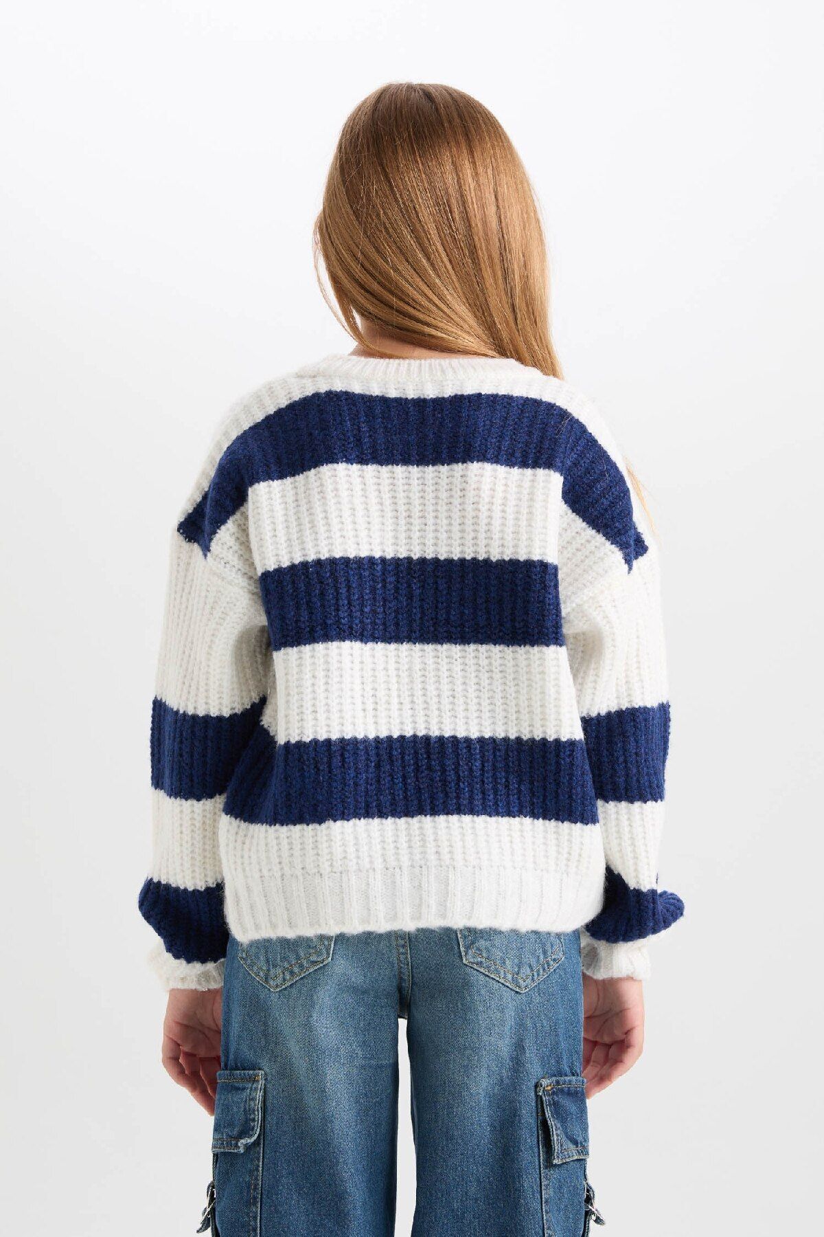 DeFacto-Girl's Striped Crew Neck Knitwear Sweater A6009A824Wn 5