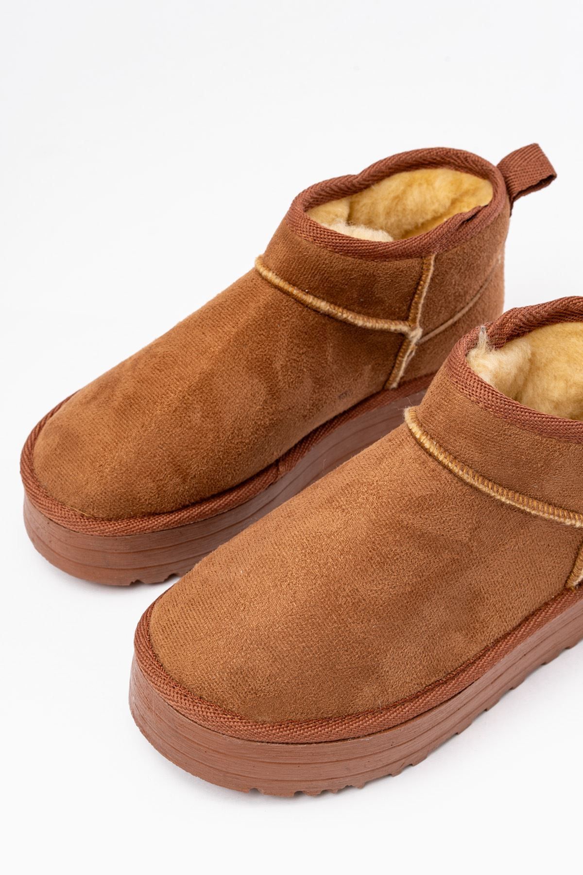 infon shoes creation-Ndr-2850 Tan Suede Fur Lined Winter Closed Toe Women's Casual Slippers 3