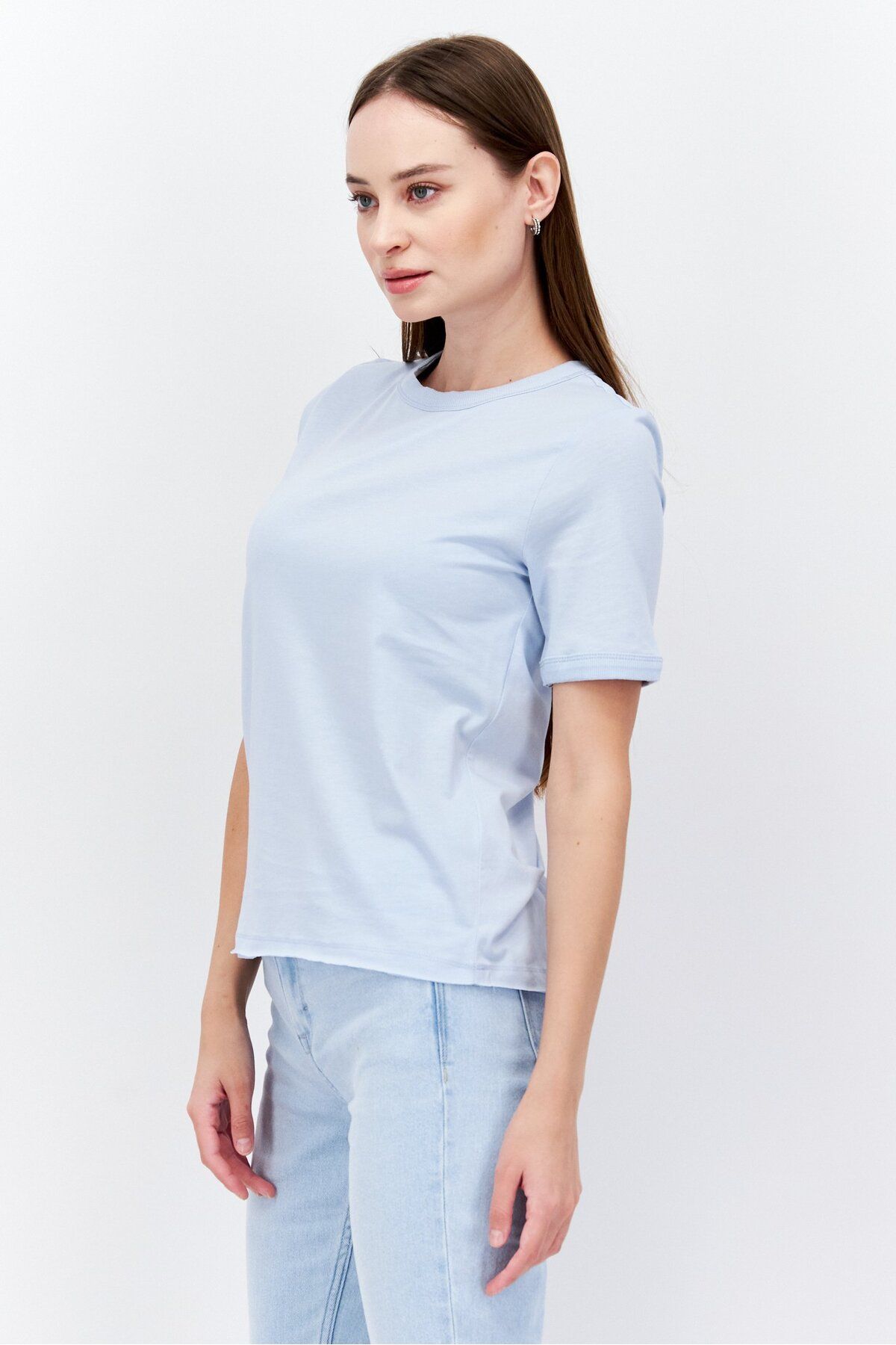 Esprit-Women Crew Neck Short Sleeve Plain T-Shirt, Blue 4