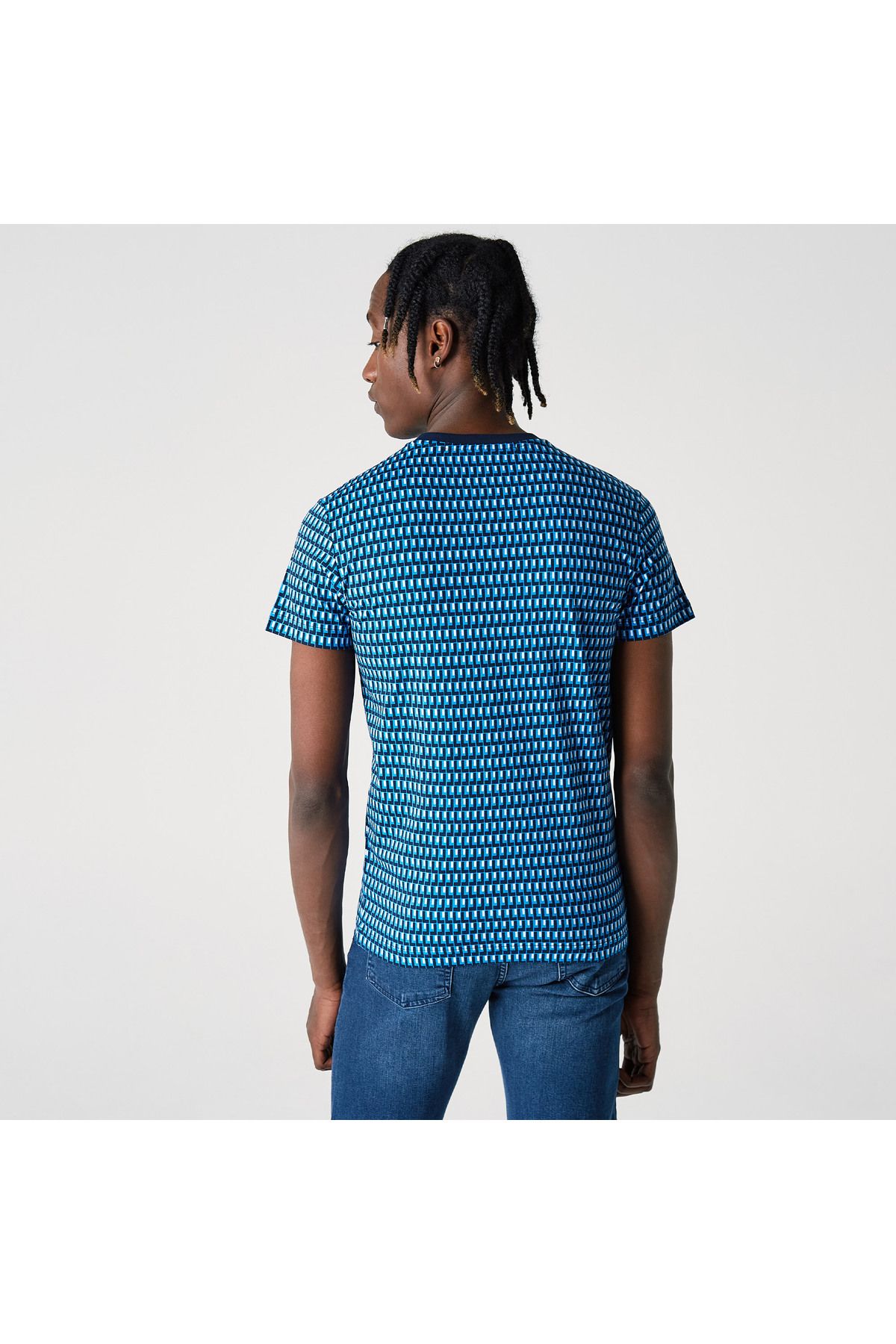 تی شرت آبی مردانه با الگوی دوچرخه سواری باریک Lacoste