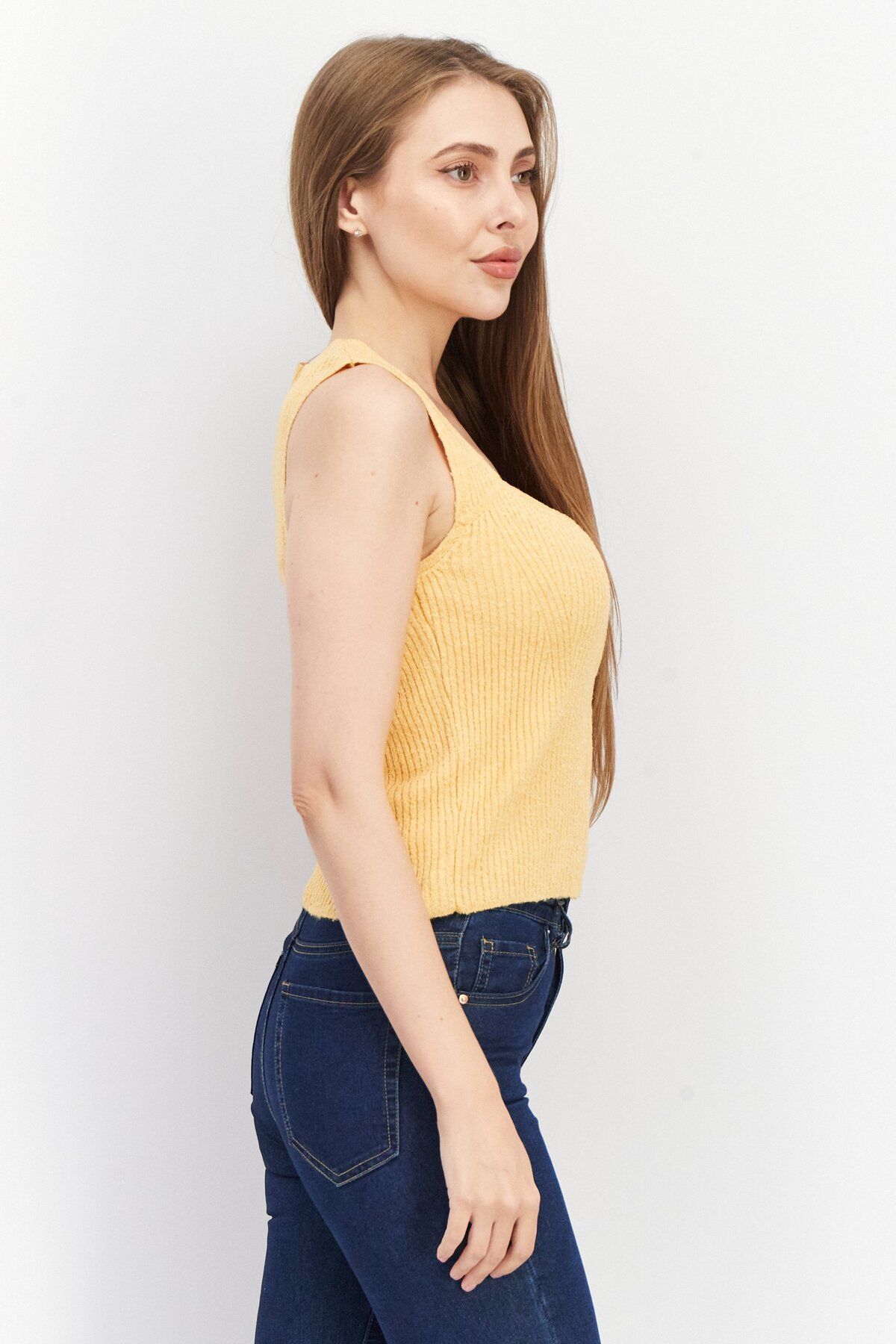 Asos Design-Women Square Neck Sleeveless Textured Top, Mustard 2