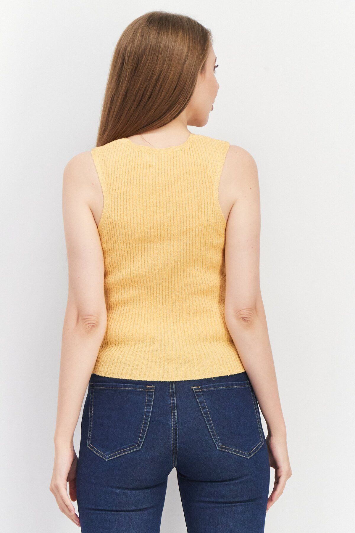 Asos Design-Women Square Neck Sleeveless Textured Top, Mustard 4