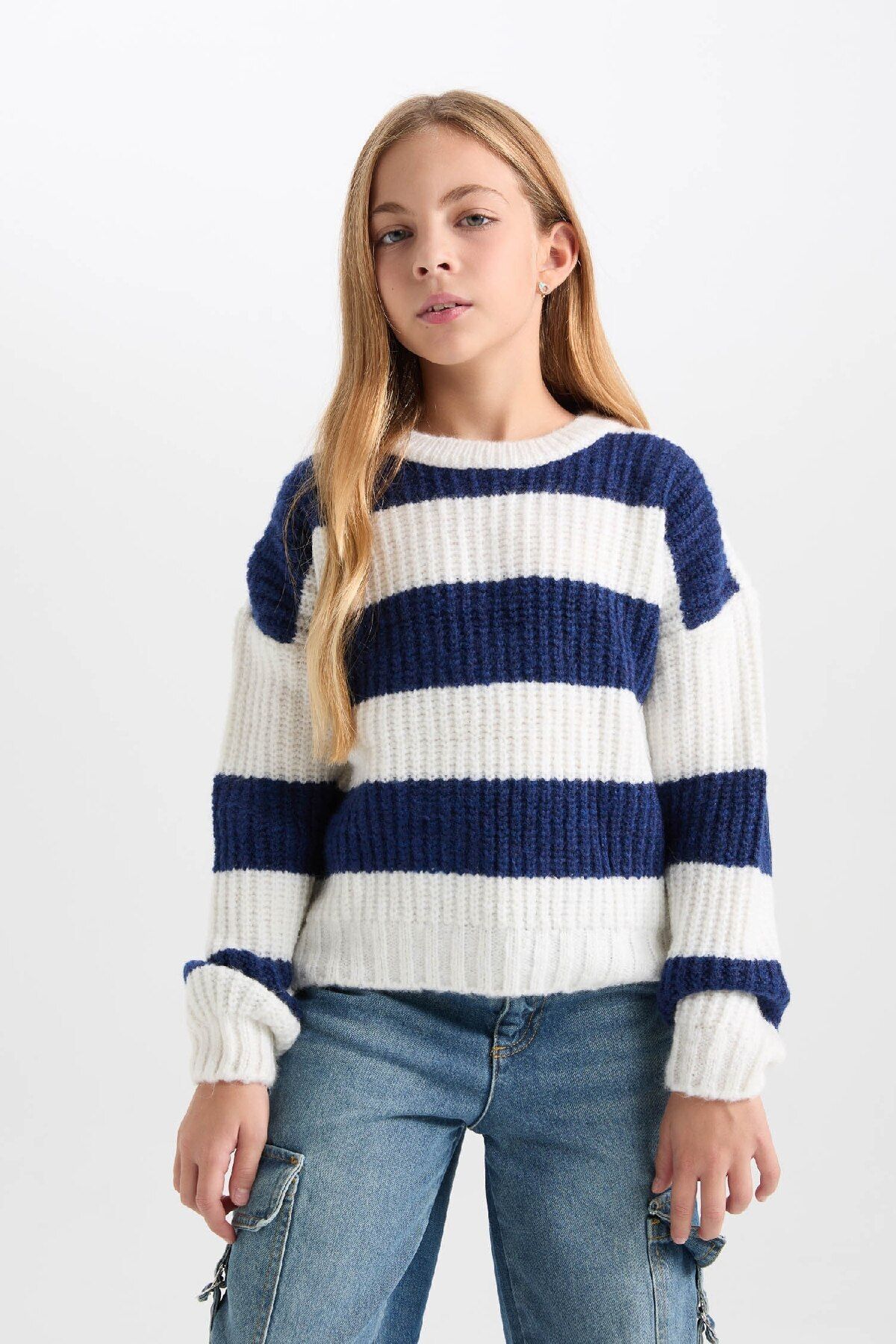 DeFacto-Girl's Striped Crew Neck Knitwear Sweater A6009A824Wn 3