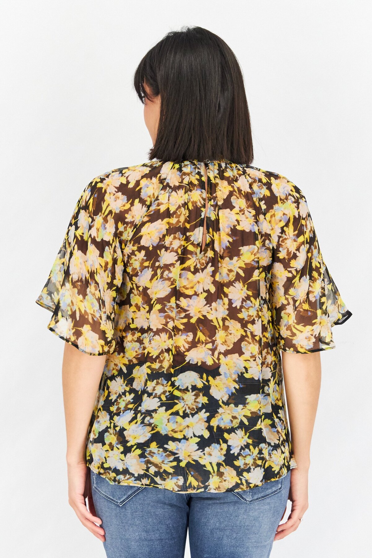 Joie-Women Mock Neck Bell Sleeve Allover Print Top, Black Combo 2