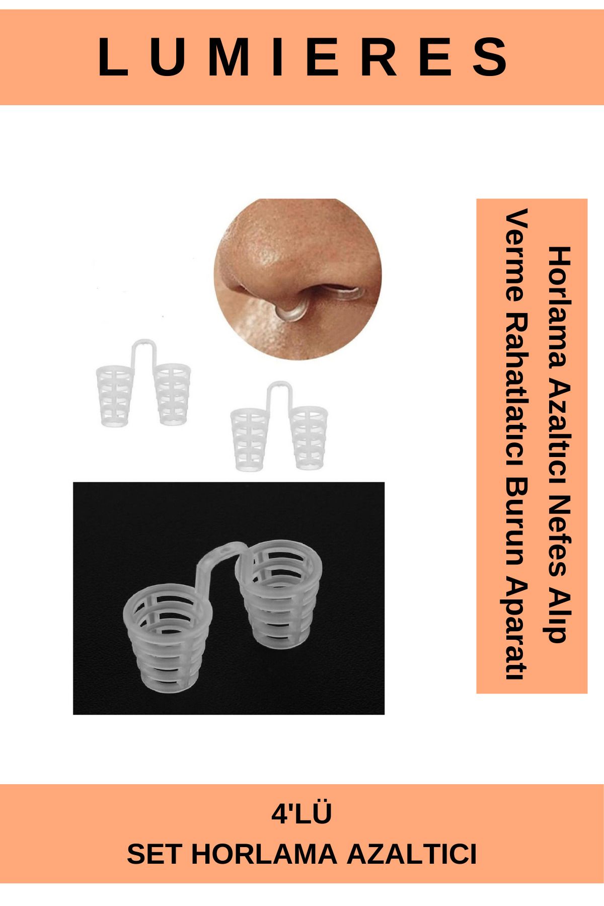 Lumieres Özel Üretim Horlama Azaltıcı Nefes Alıp Verme Rahatlatıcı Burun Delik Aparatı 4'lü Set