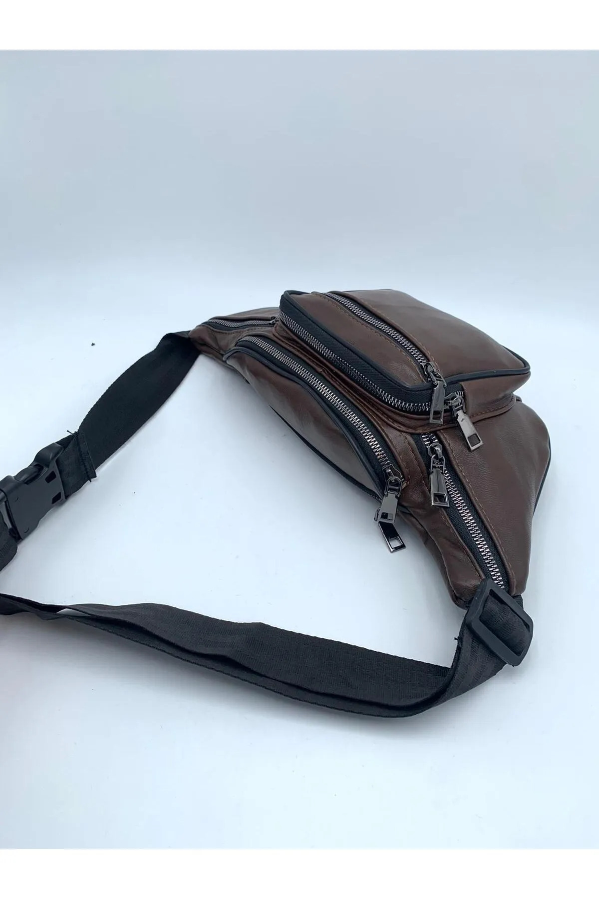 NahitaTyana Unisex Kahve Rengi Çok Cepli Hakiki Deri Freebag Bel Çantası görsel 7