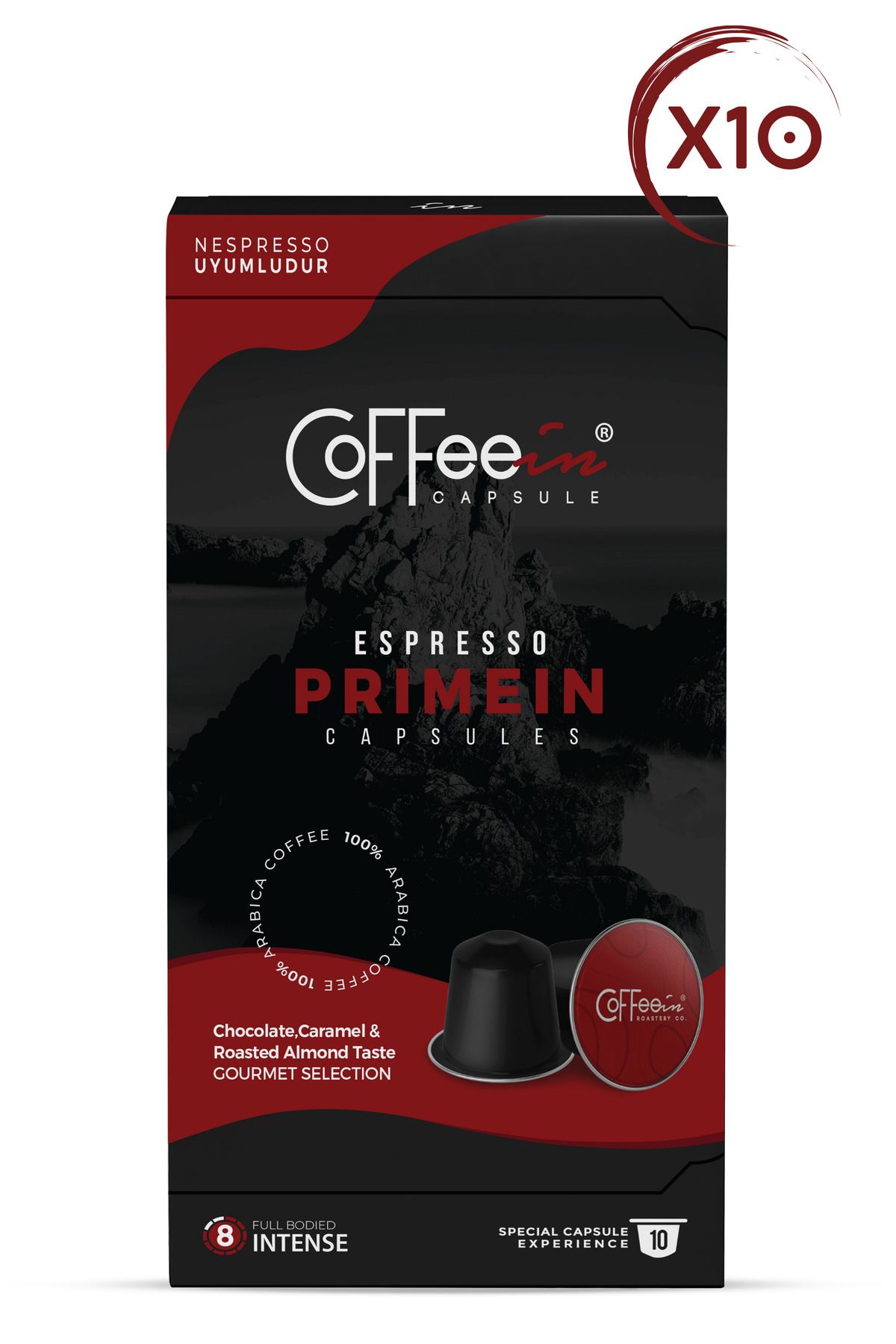 Coffeein Espresso Primein Aluminium Nespresso Kapsül Kahve 10'lu (Nespresso Uyumlu) %100 Arabica (10X10Paket)