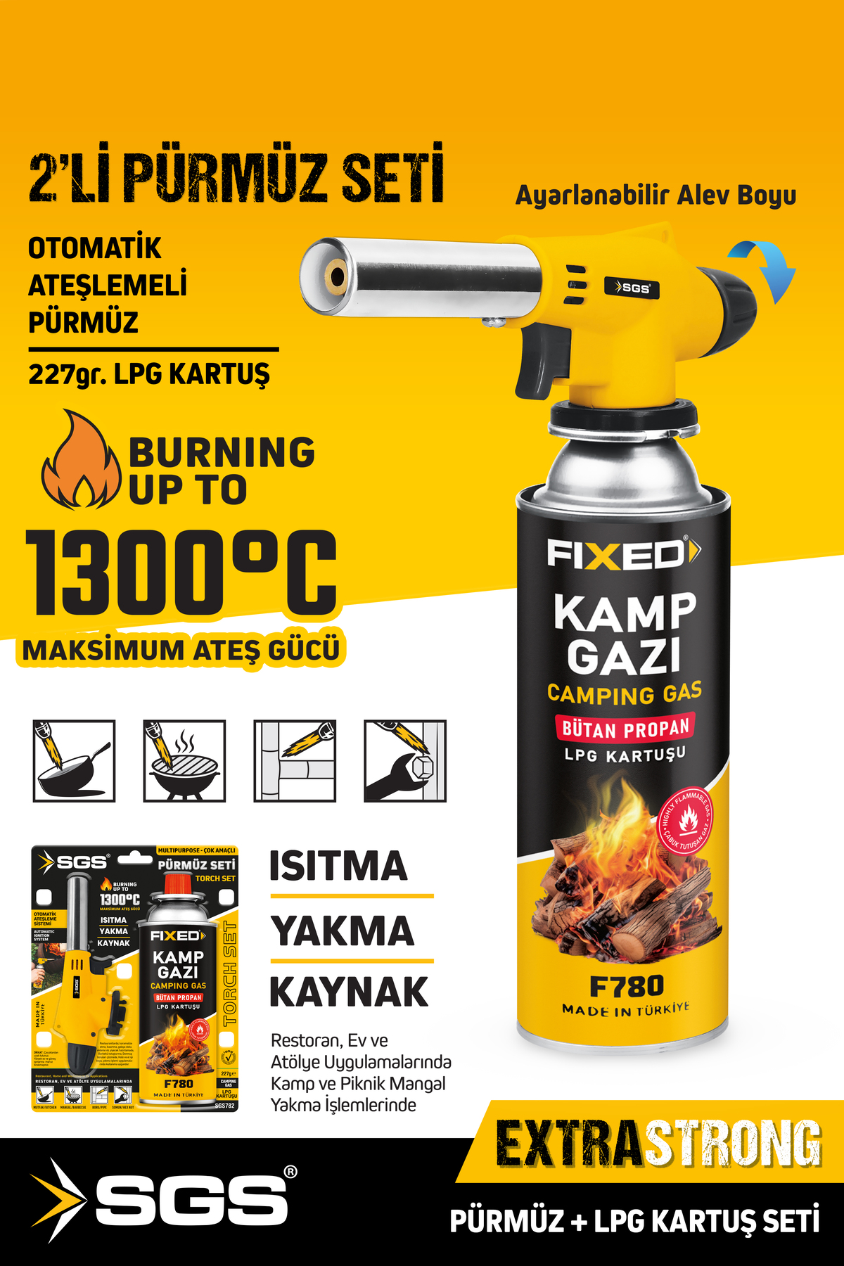 Genel Markalar SGS782 Bütan Propan Kamp Ocak Pürmüz Seti 1300