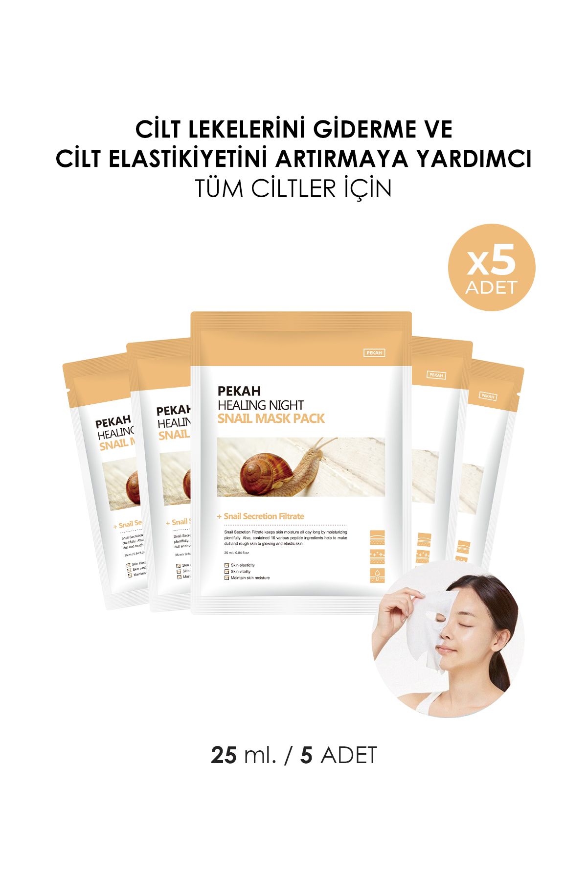 PEKAH-Snail Essence Refreshing Anti-Aging Mask Set Containing 16 Peptides 5 Pieces 1