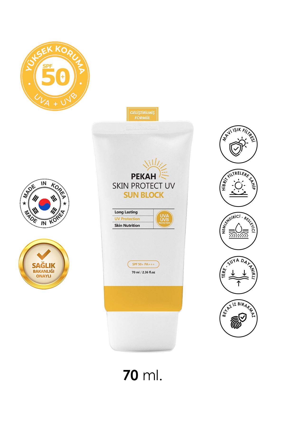 PEKAH Spf 50 Leke Karşıtı Cilt Tonu Eşitleyen Yüksek Koruyuculu Hibrit Filtreli Yüz&vücut Güneş Kremi 70ml