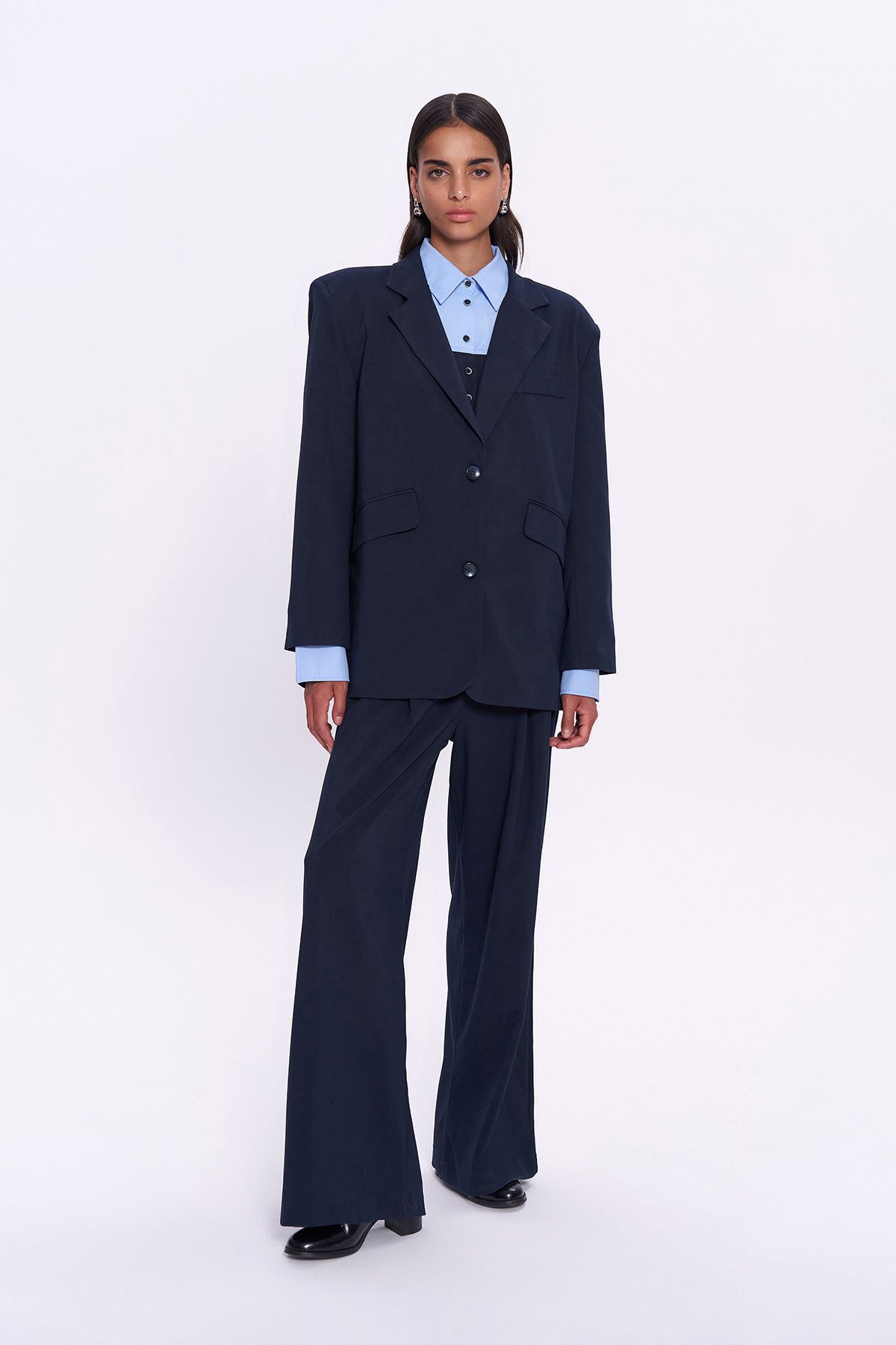 Quzu-Navy Blue Blazer Jacket - Back Number and Text Printed 4