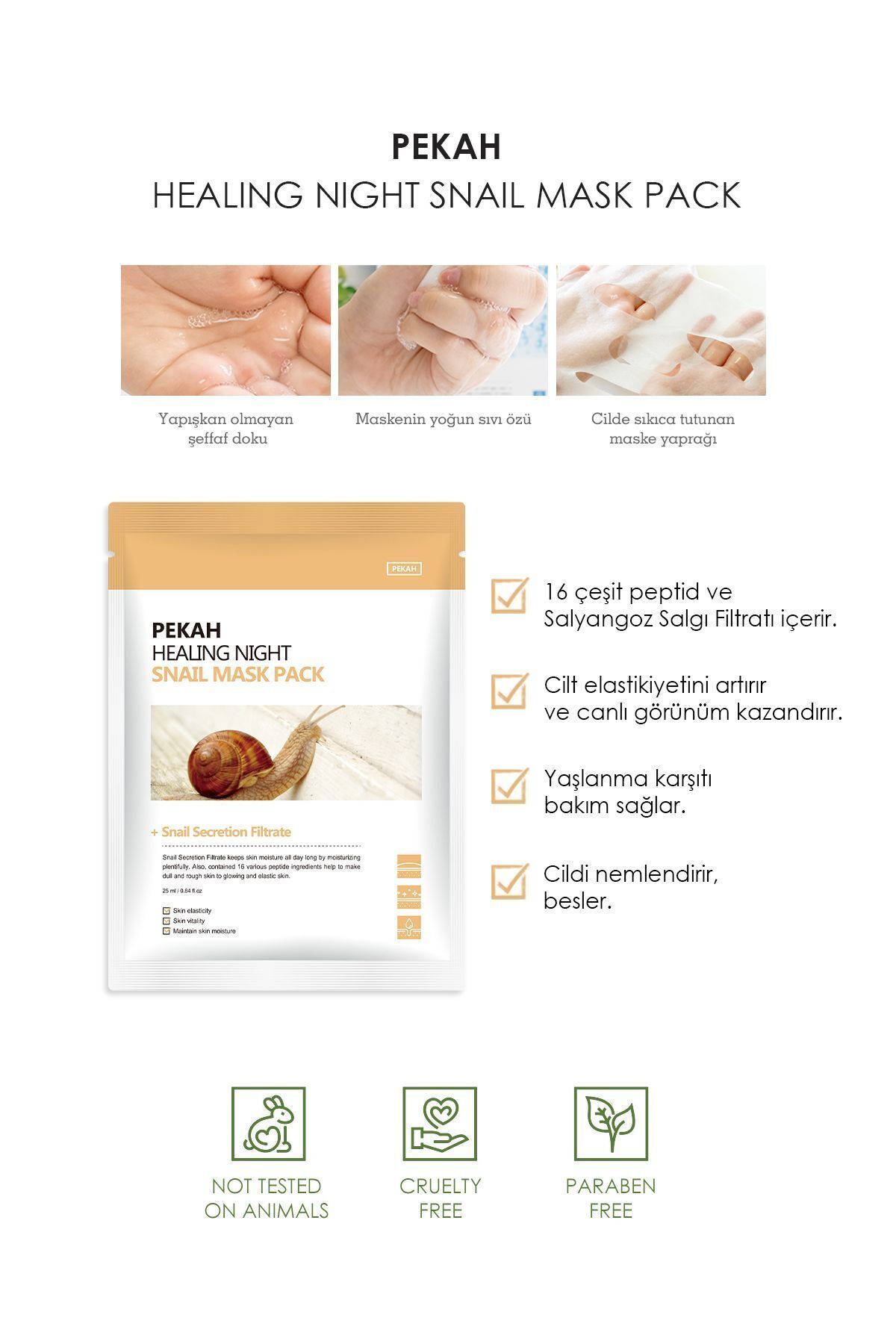PEKAH-Snail Essence Refreshing Anti-Aging Mask Set Containing 16 Peptides 5 Pieces 2