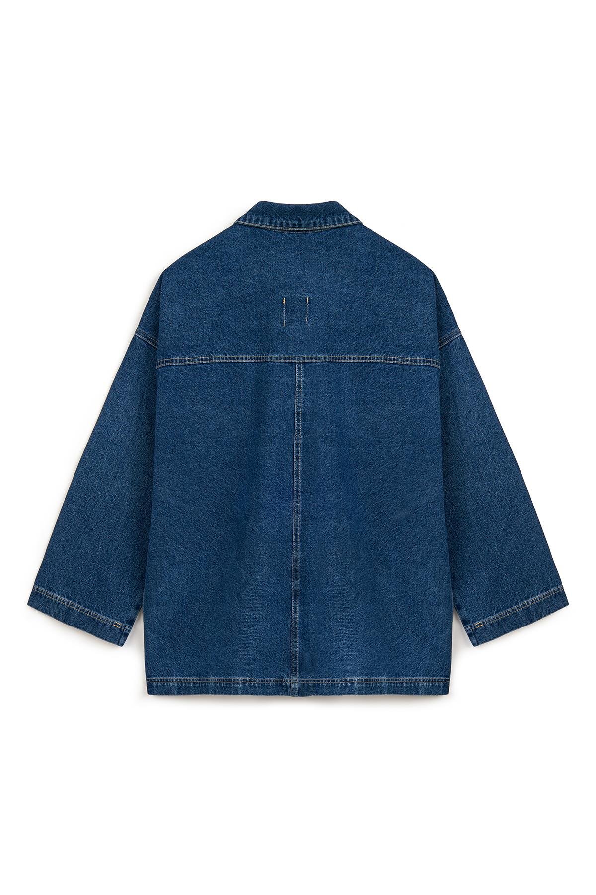 praye  Yanı Bağcıklı Kot Ceket Koyu Mavi - Görsel 2