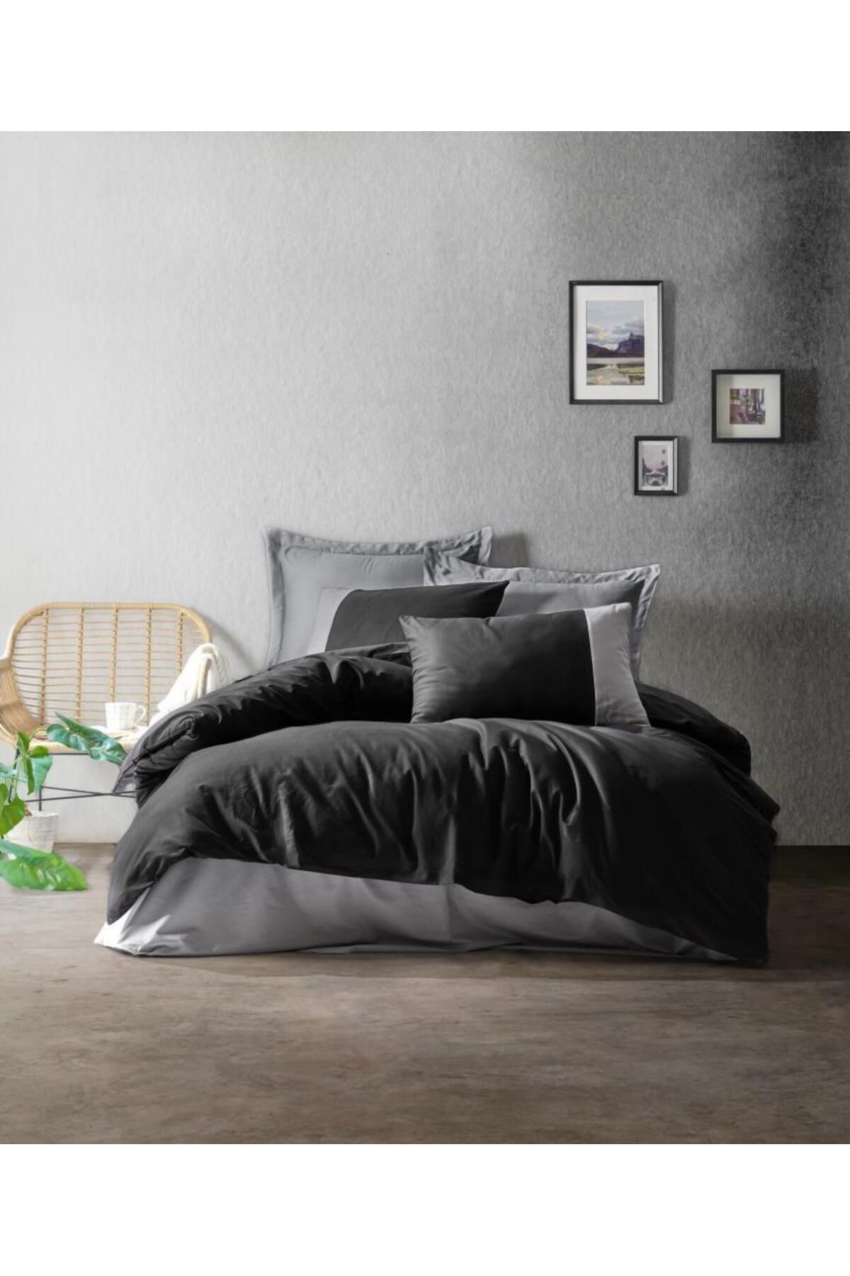 Cotton Box Plain Çift Kişilik Nevresim Takımı Siyah Gri