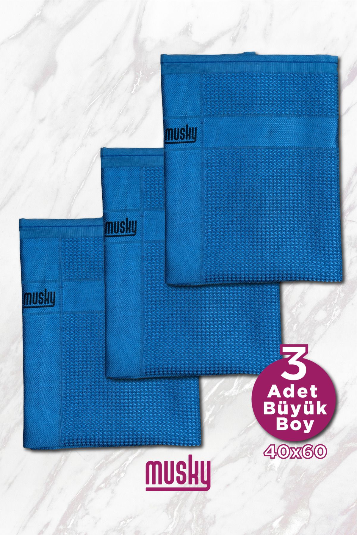 MUSKY 3'lü Mikrofiber Temizlik Bezi | Sihirli Bez | 3lü Paket | Mavi Serisi | 40x60cm Cam,vitrin,mutfak