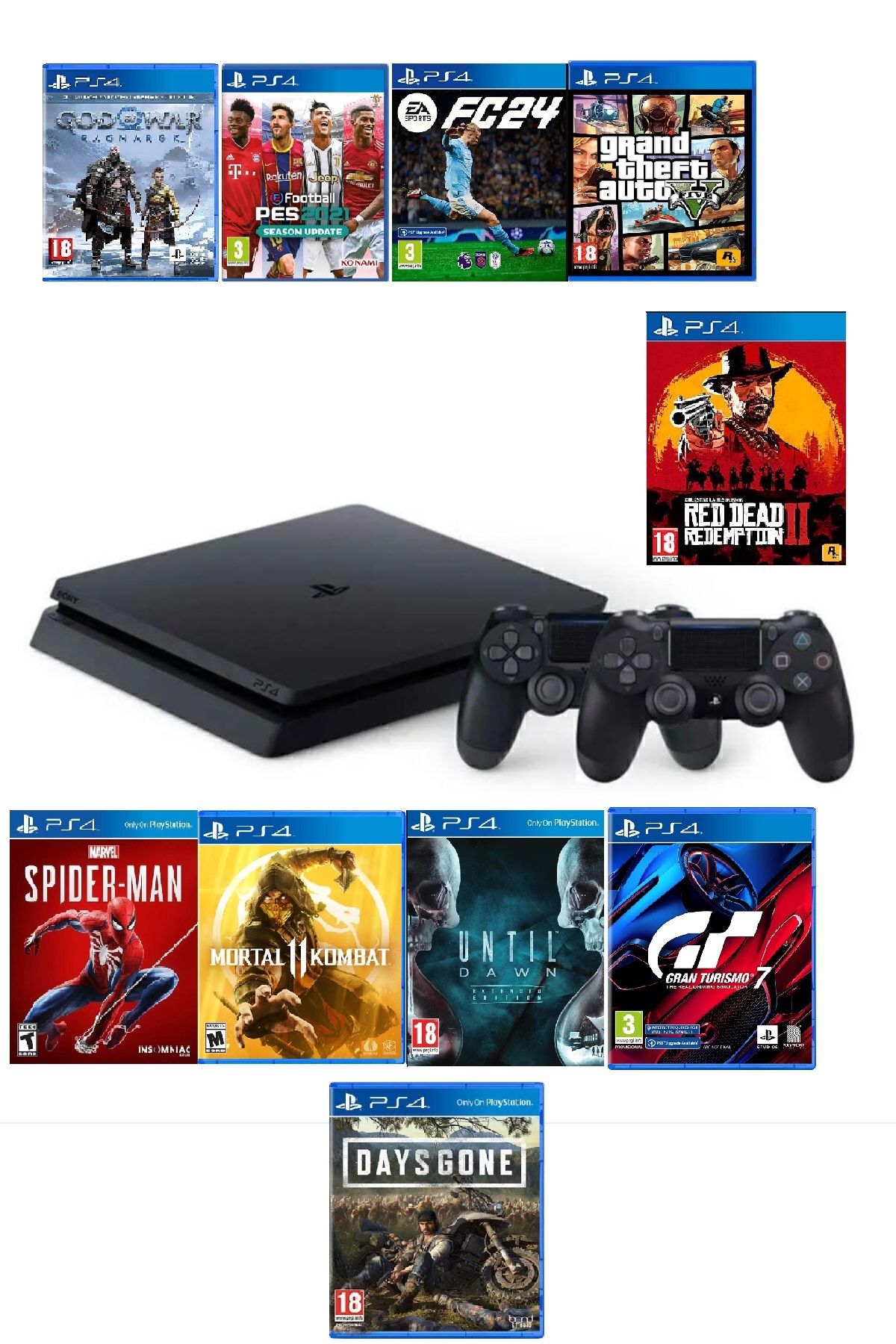 Sony Ps4 1 Tb Slim Kasa 10 Oyunlu 2 Adet V2 Kol (11.00V) Teşhir Ürün 12 Ay Garanti