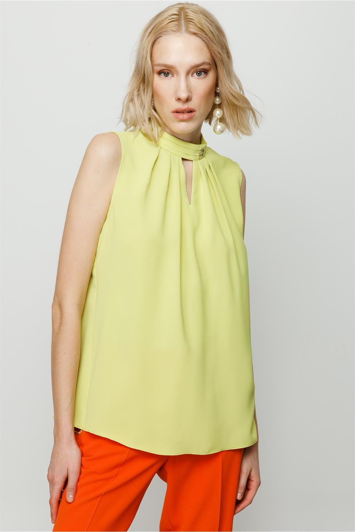 Moda İlgi-Modailgi Collar Accessory Sleeveless Blouse Acid 6