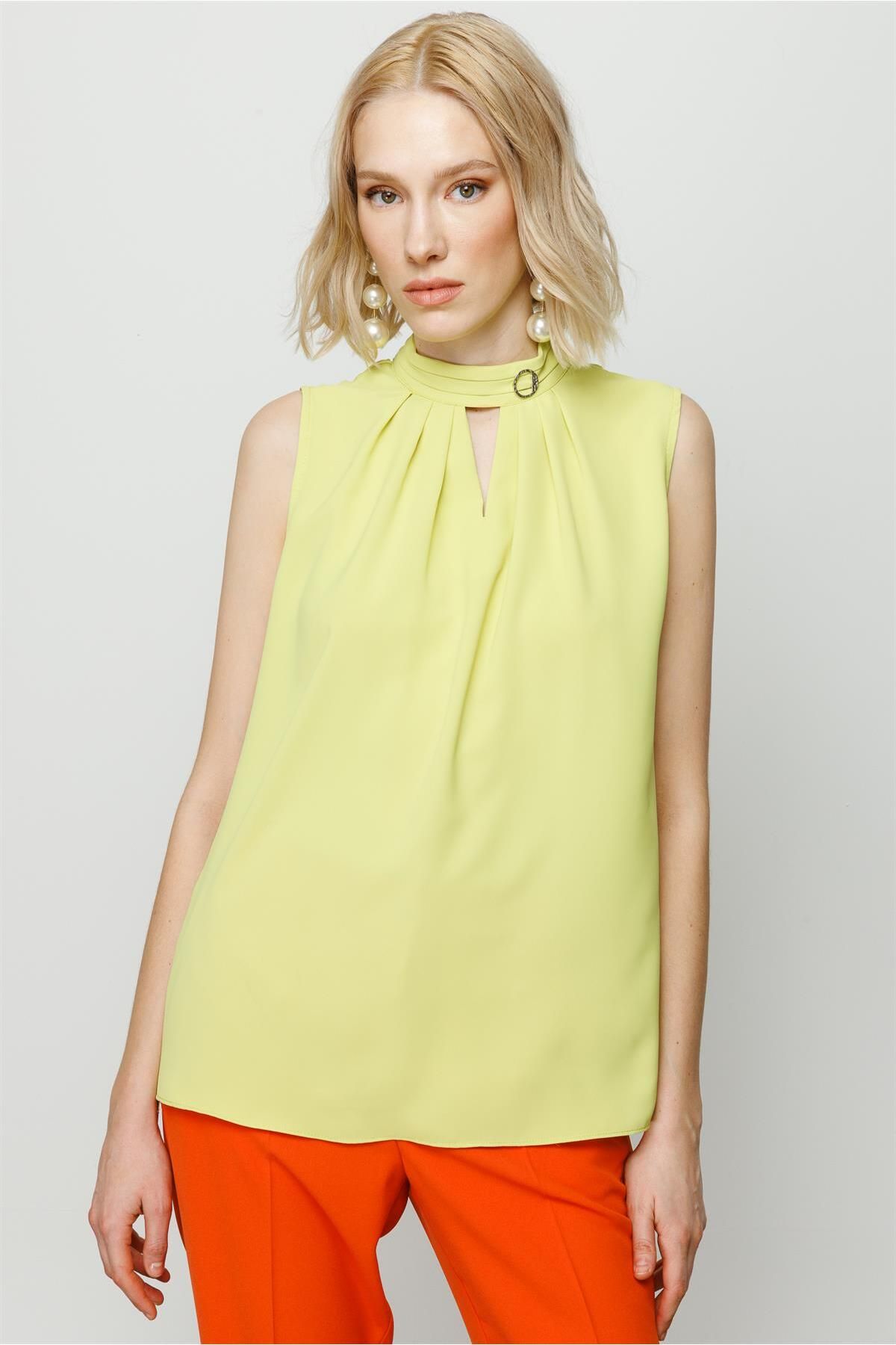 Moda İlgi-Modailgi Collar Accessory Sleeveless Blouse Acid 5