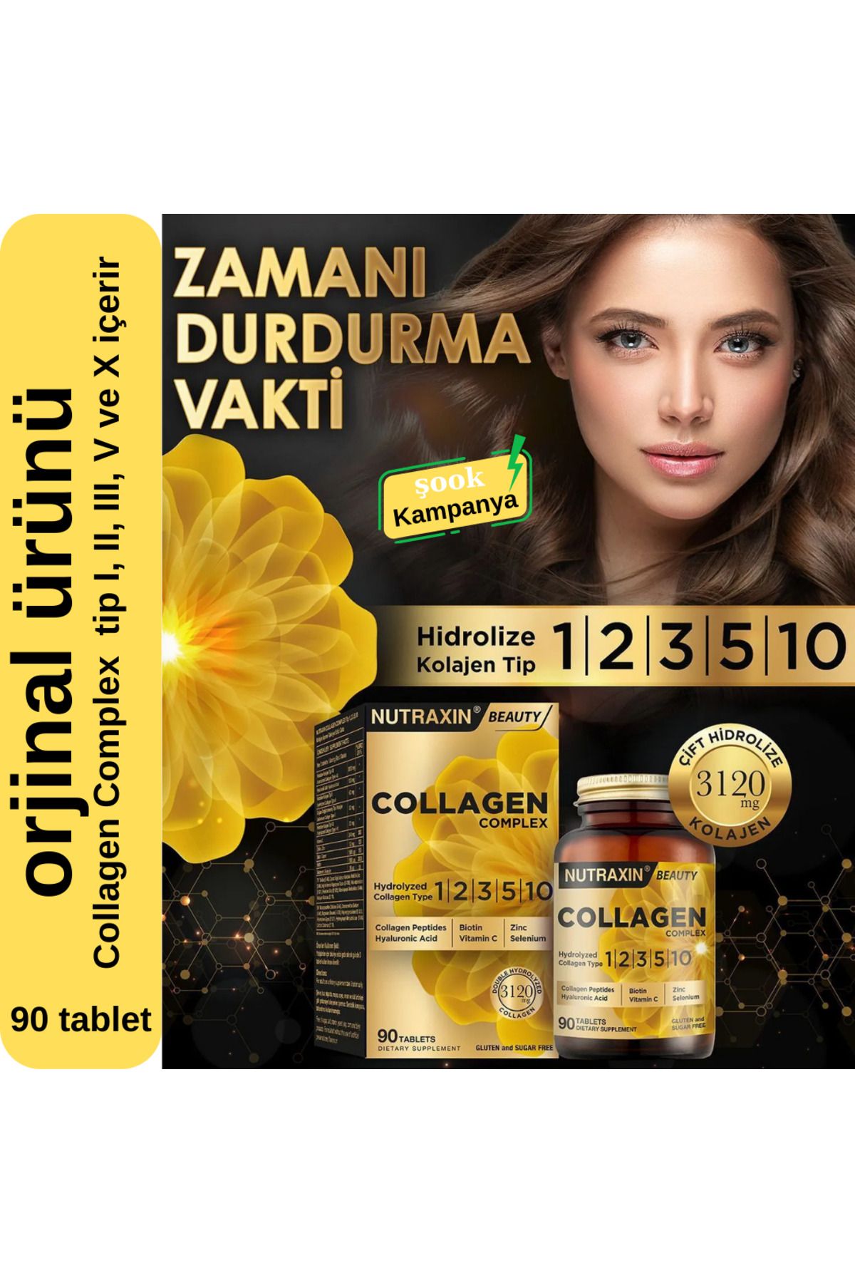 Nutraxin-Collagen Complex 3-Pack 90 Tablets; Contains Collagen Type I, Ii, Iii, V and X 2