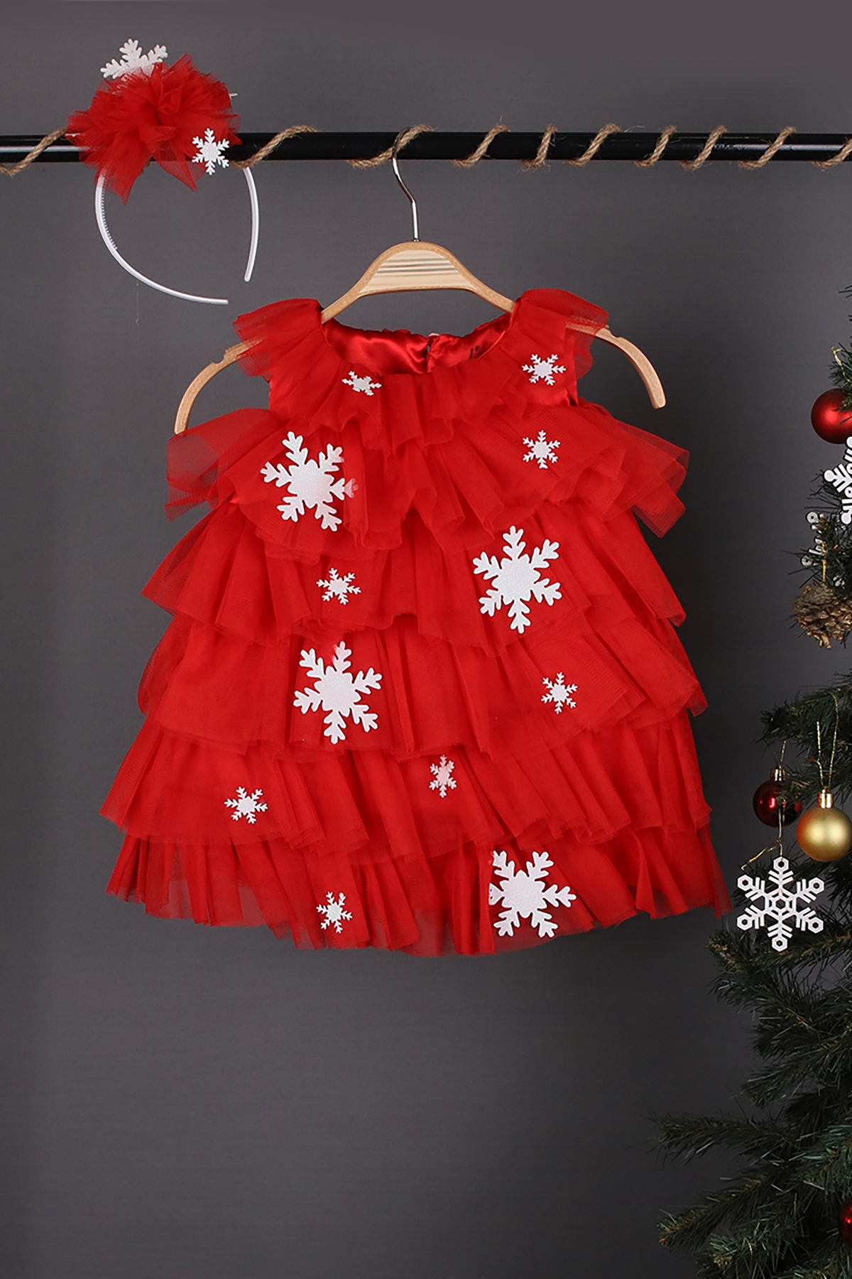 Beniizle Kartanesi Detaylı Tokalı Kız Çocuk Noel Elbise fotoğrafı 3 (önizleme)