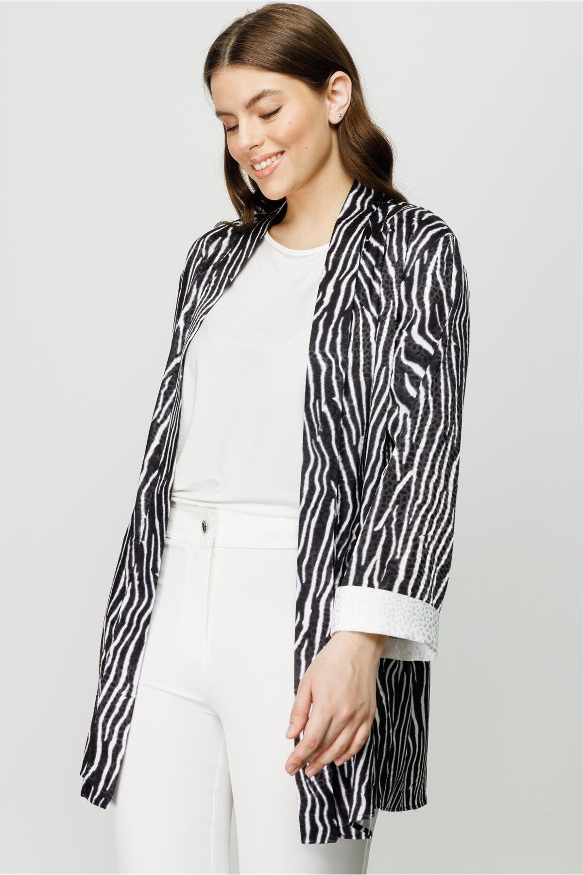Moda İlgi-Modailgi Zebra Pattern Double Short Tunic Black 3
