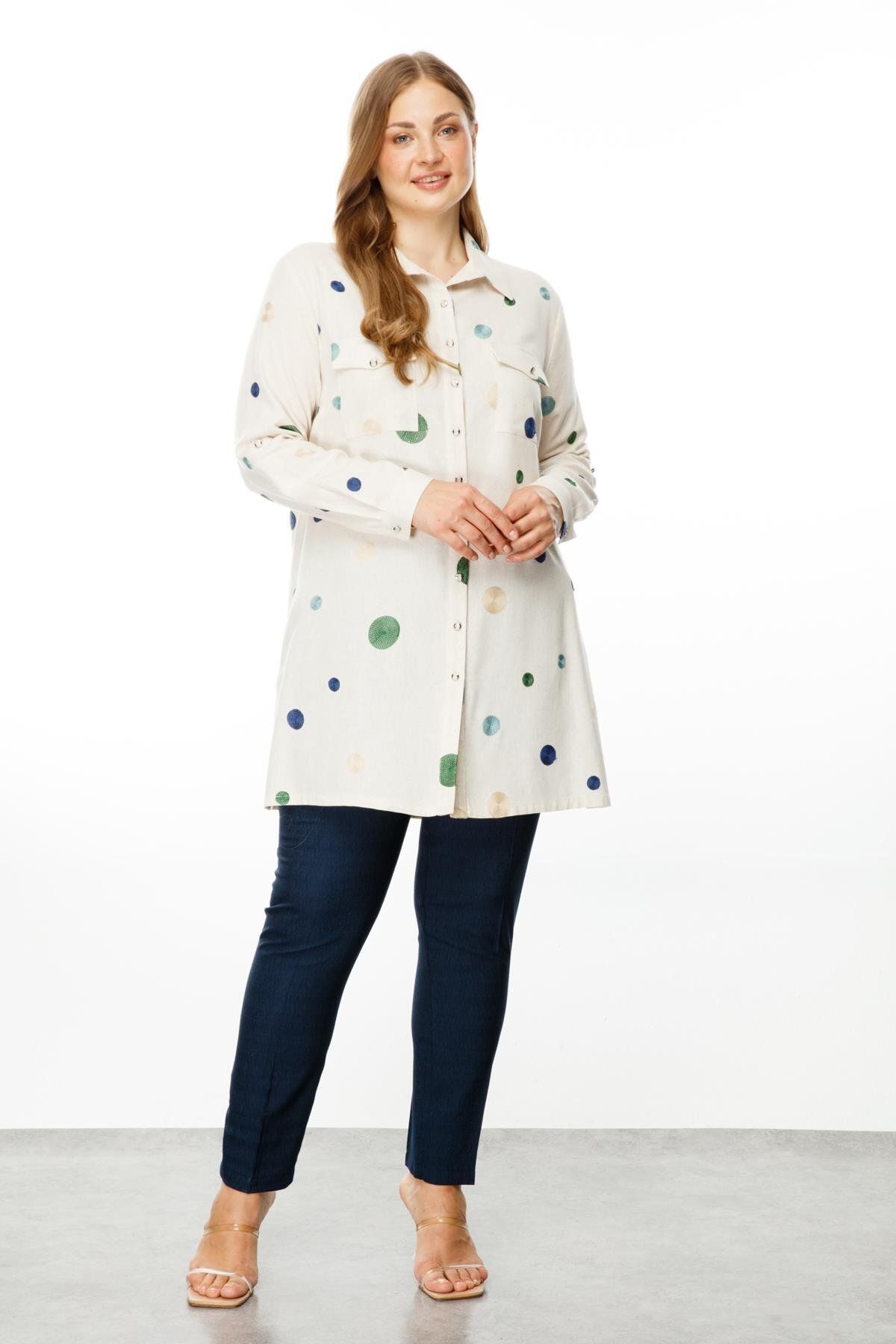 Moda İlgi-Colorful Point Embroidered Fashion Linen Tunic 3